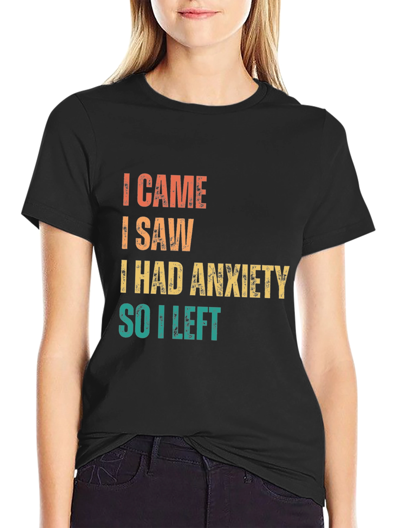 Black I Came, I Saw, Anxiety T-Shirt view 2