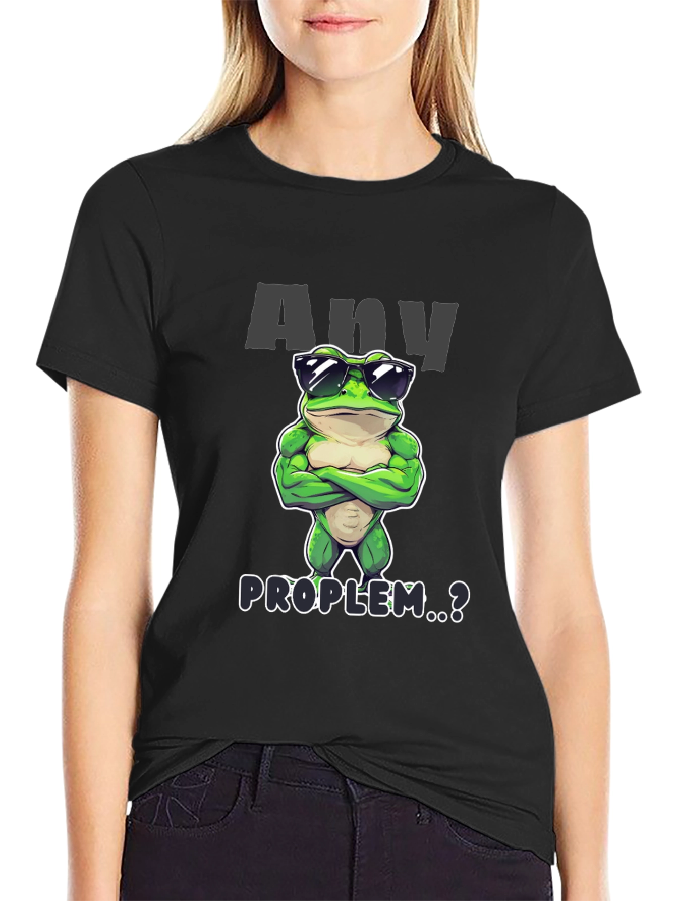 Black Cool Frog Graphic T-Shirt - Any Problem? view 2
