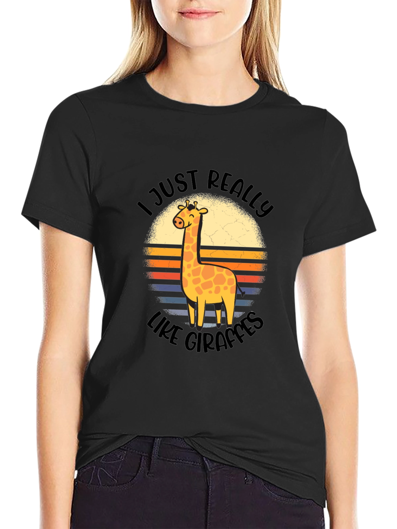 Black I Just Really Like Giraffes Black T-Shirt view 2