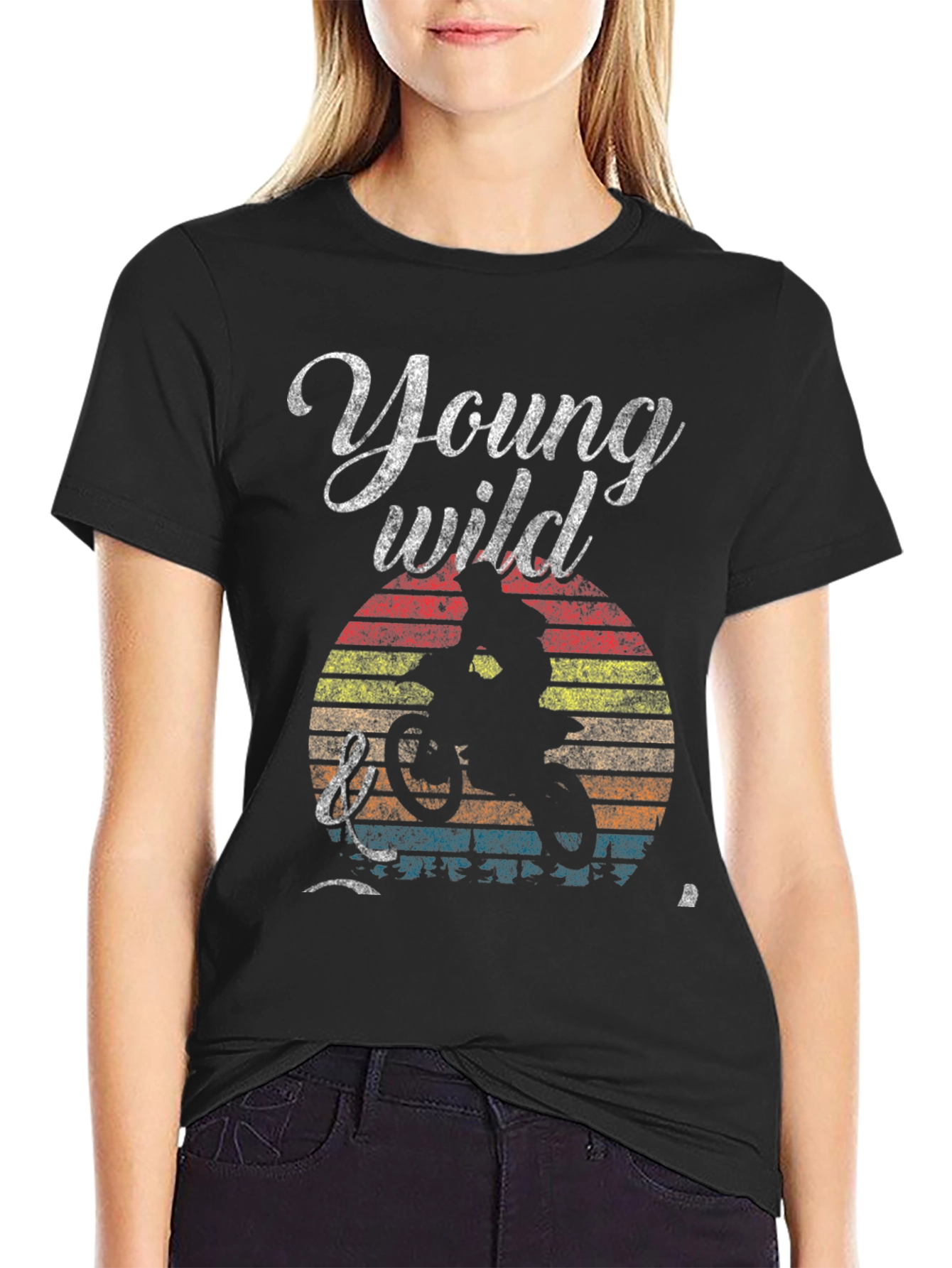 Black Young Wild Mountain Biker Graphic Tee view 2