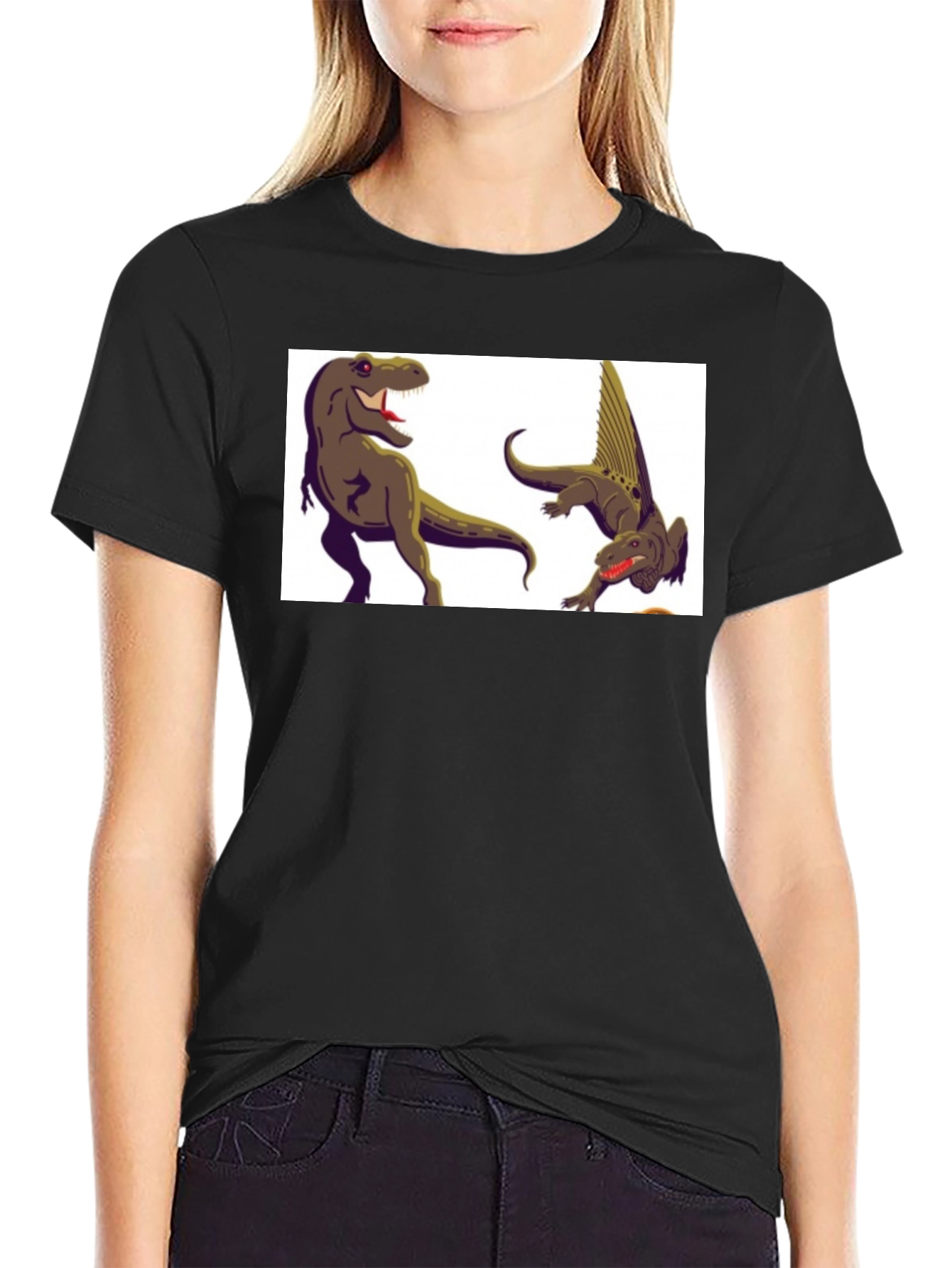 Black Dinosaur Graphic Tee - Black Cotton T-Shirt view 2