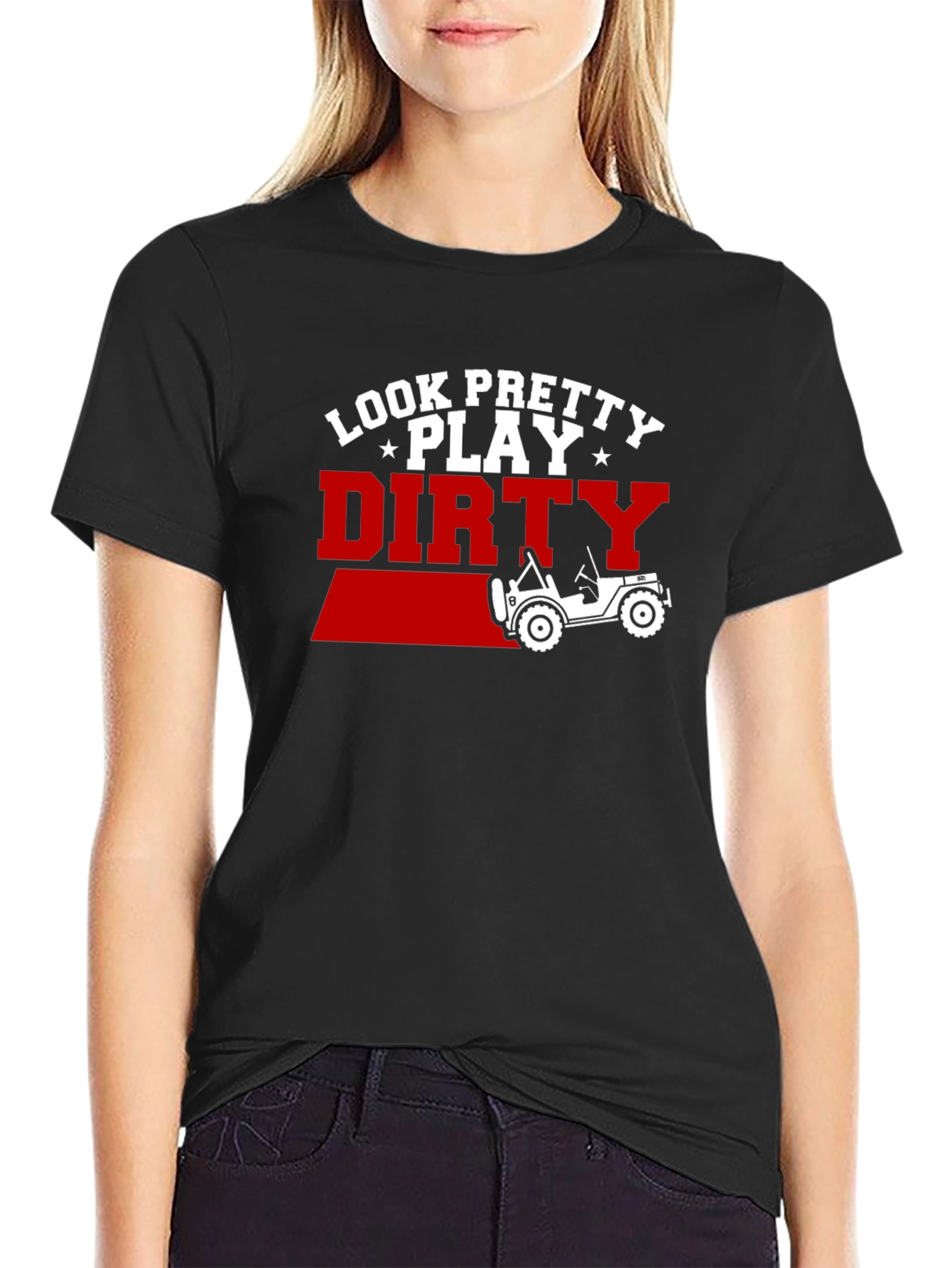 Black Look Pretty Play Dirty Jeep T-Shirt view 2