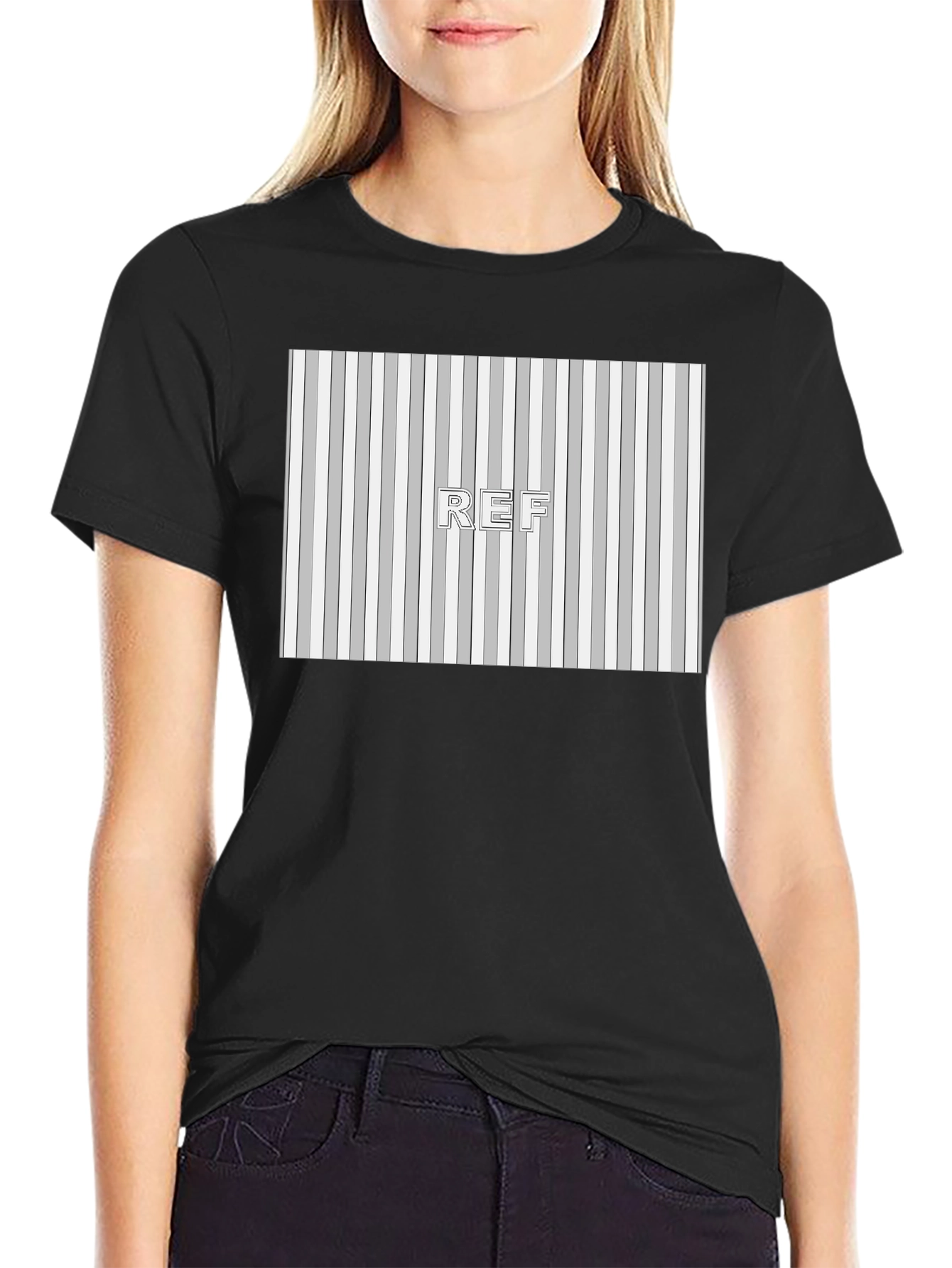 Black Striped Pattern REF Graphic Tee - Black view 2