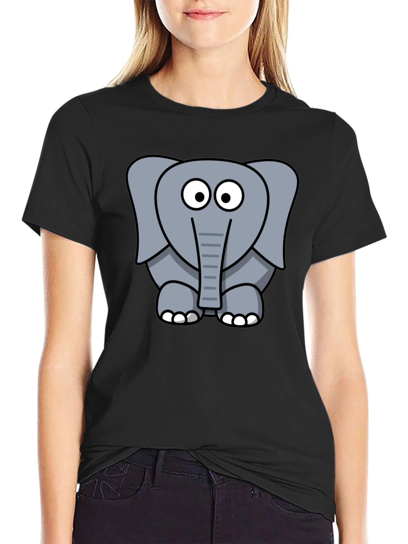 Black Cartoon Elephant Graphic T-Shirt - Unisex Black Tee view 2