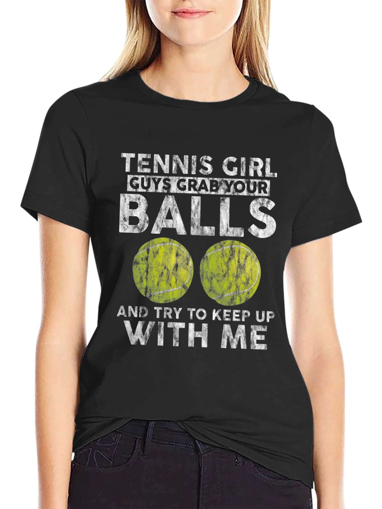 Black Tennis Girl Grab Your Balls Graphic Tee view 2