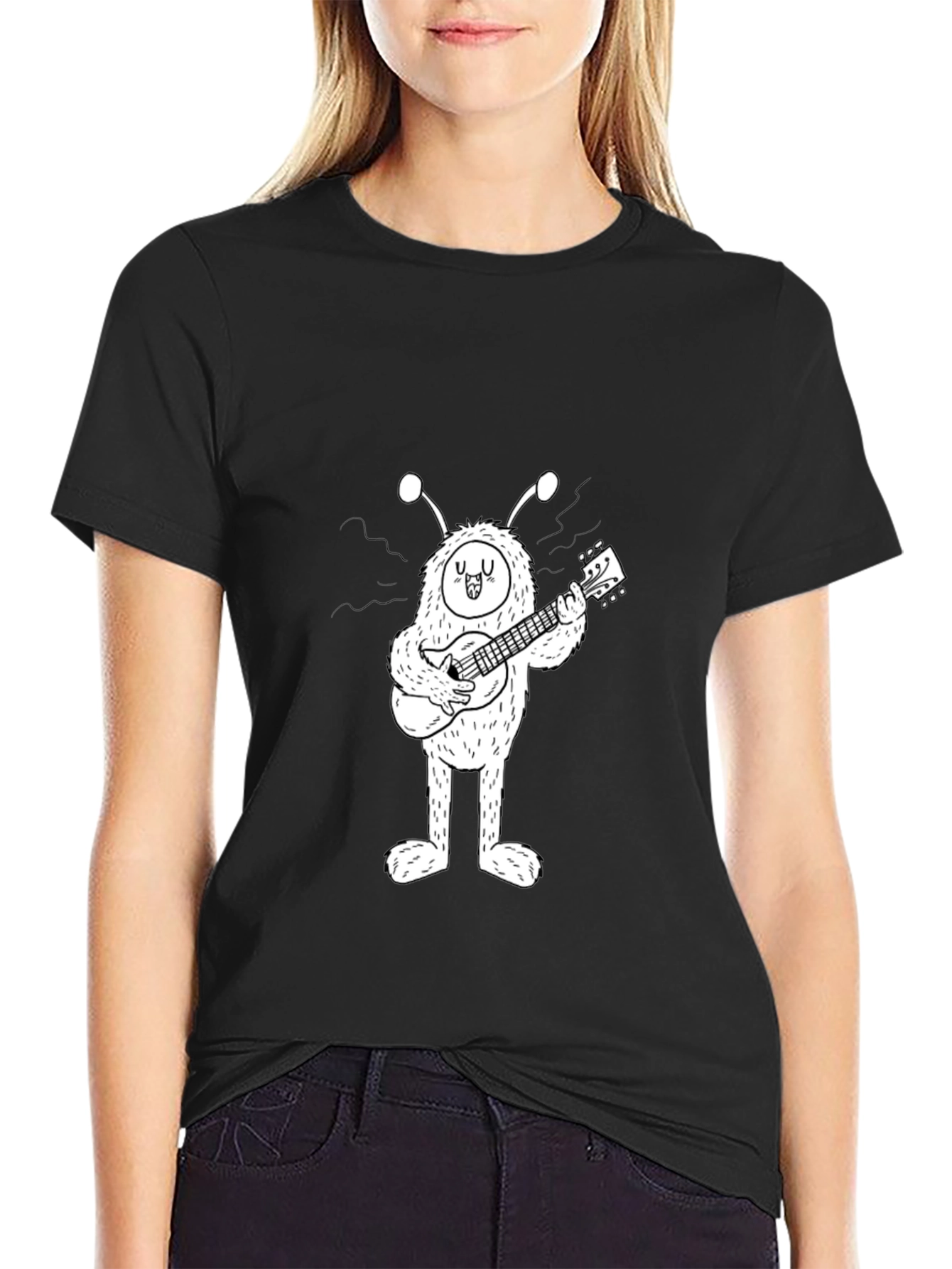 Black Monster Guitar T-Shirt - Black Cotton Tee view 2