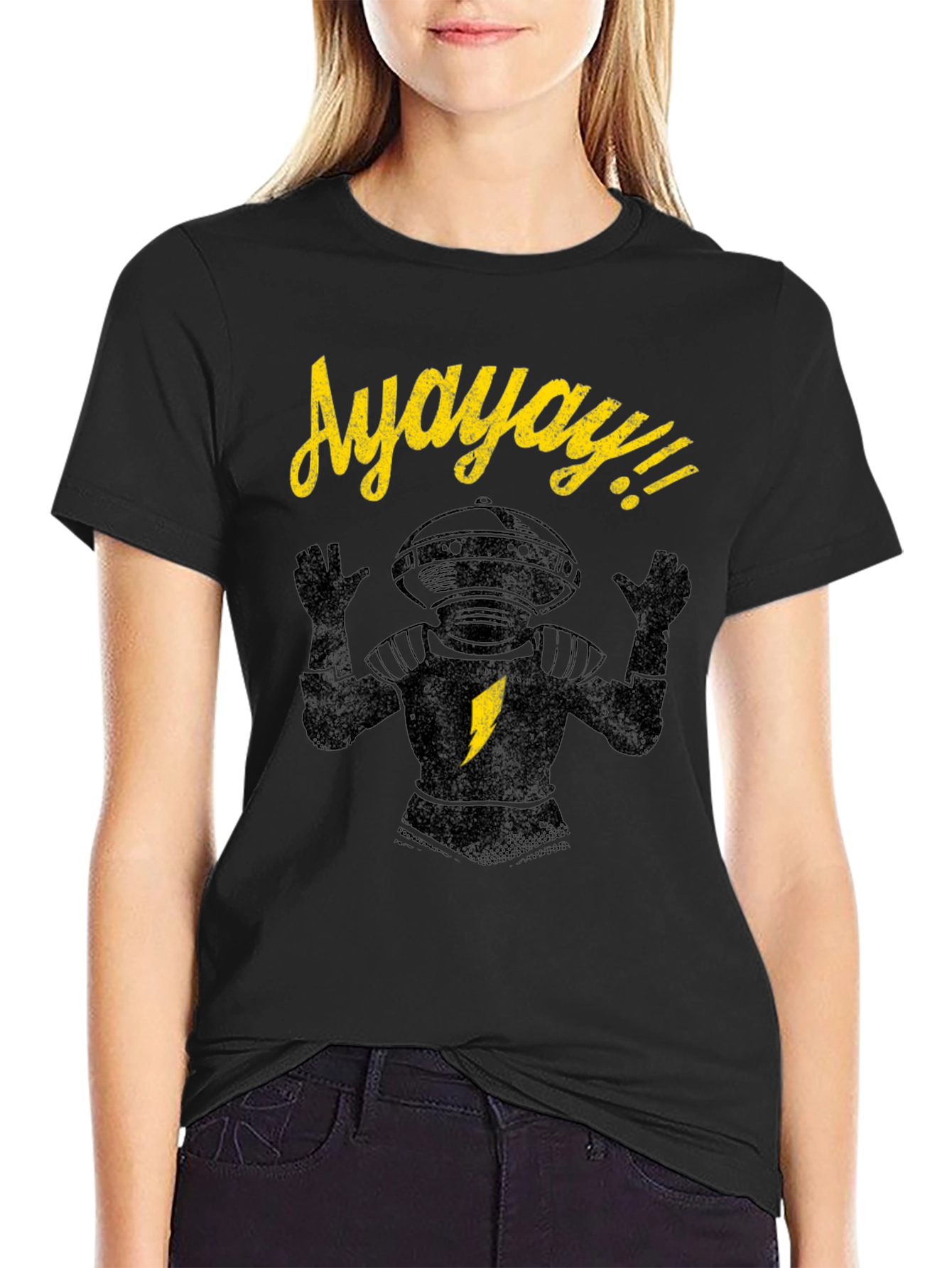 Black Lost in Space Robot Ayayay T-Shirt view 2