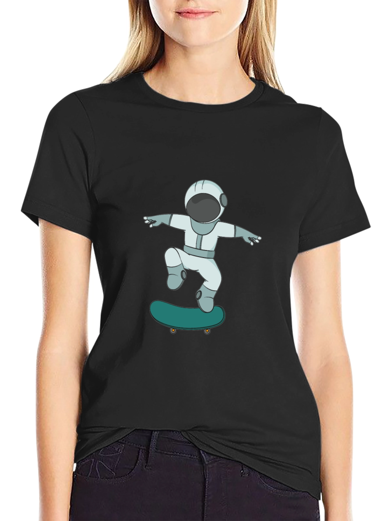 Black Skateboarding Astronaut Graphic Tee - Cool Black T-Shirt view 2