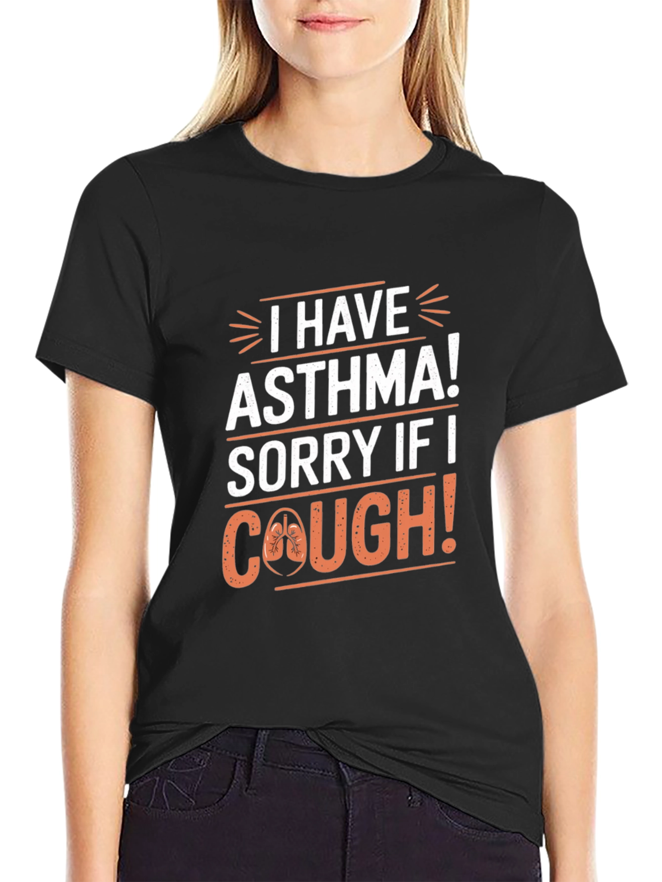 Black Asthma Awareness T-Shirt - 'Sorry If I Cough' view 2