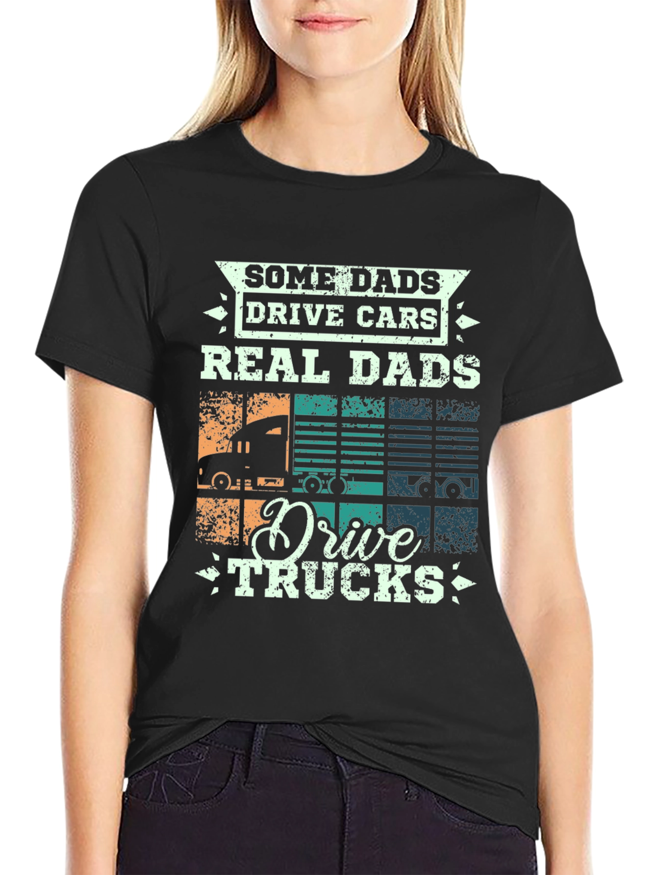 Black Real Dads Drive Trucks Graphic T-Shirt view 2