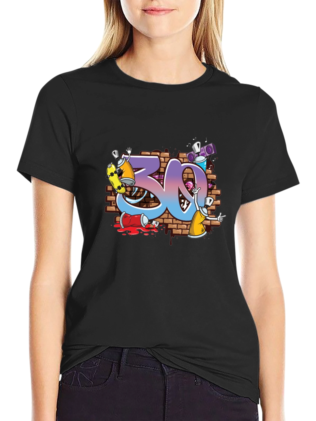 Black Graffiti Style Number 30 Graphic T-Shirt view 2