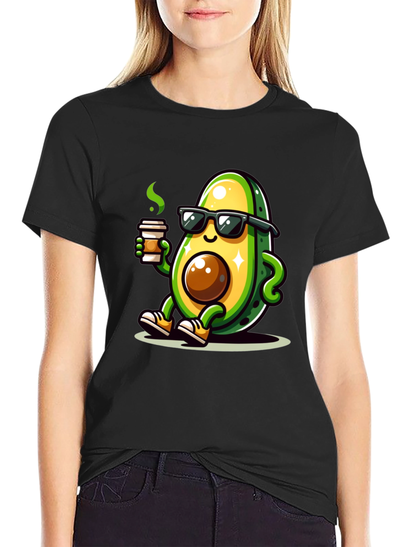 Black Cool Avocado Coffee T-Shirt view 2