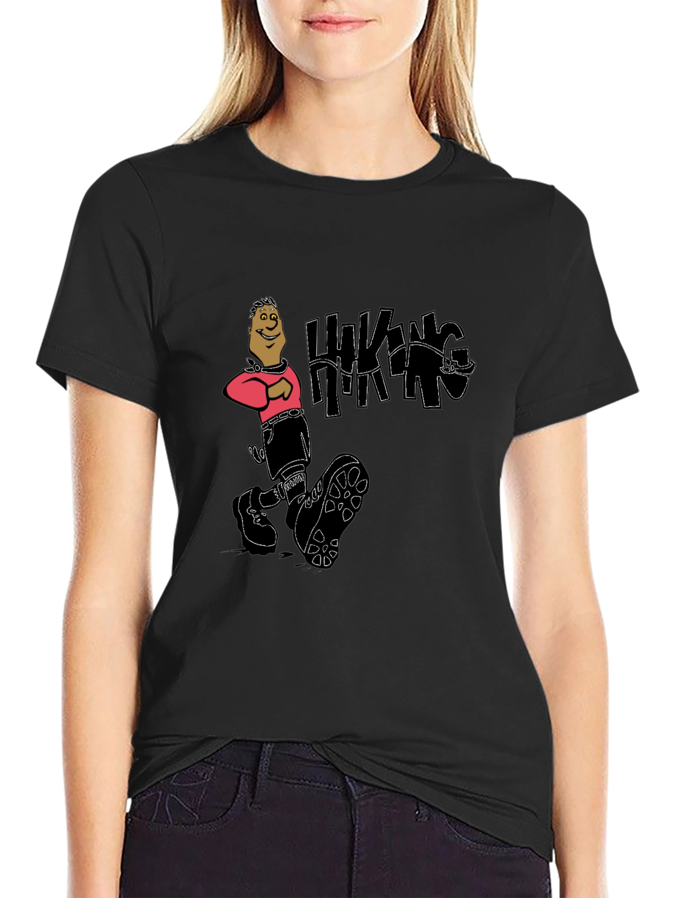 Black Hiking Cartoon Graphic Black T-Shirt view 2