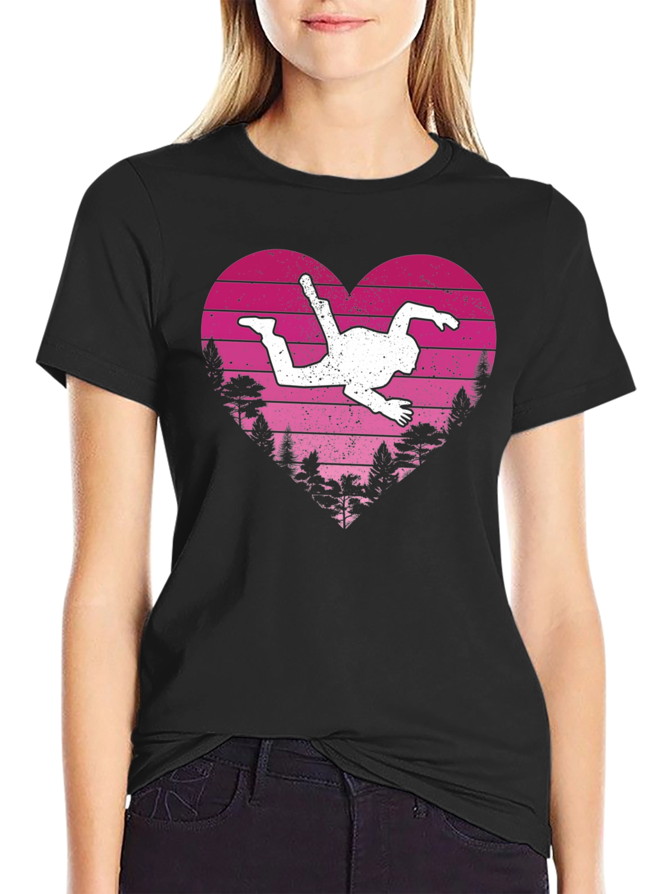 Black Skydiving Heart T-Shirt - Black Tee view 2
