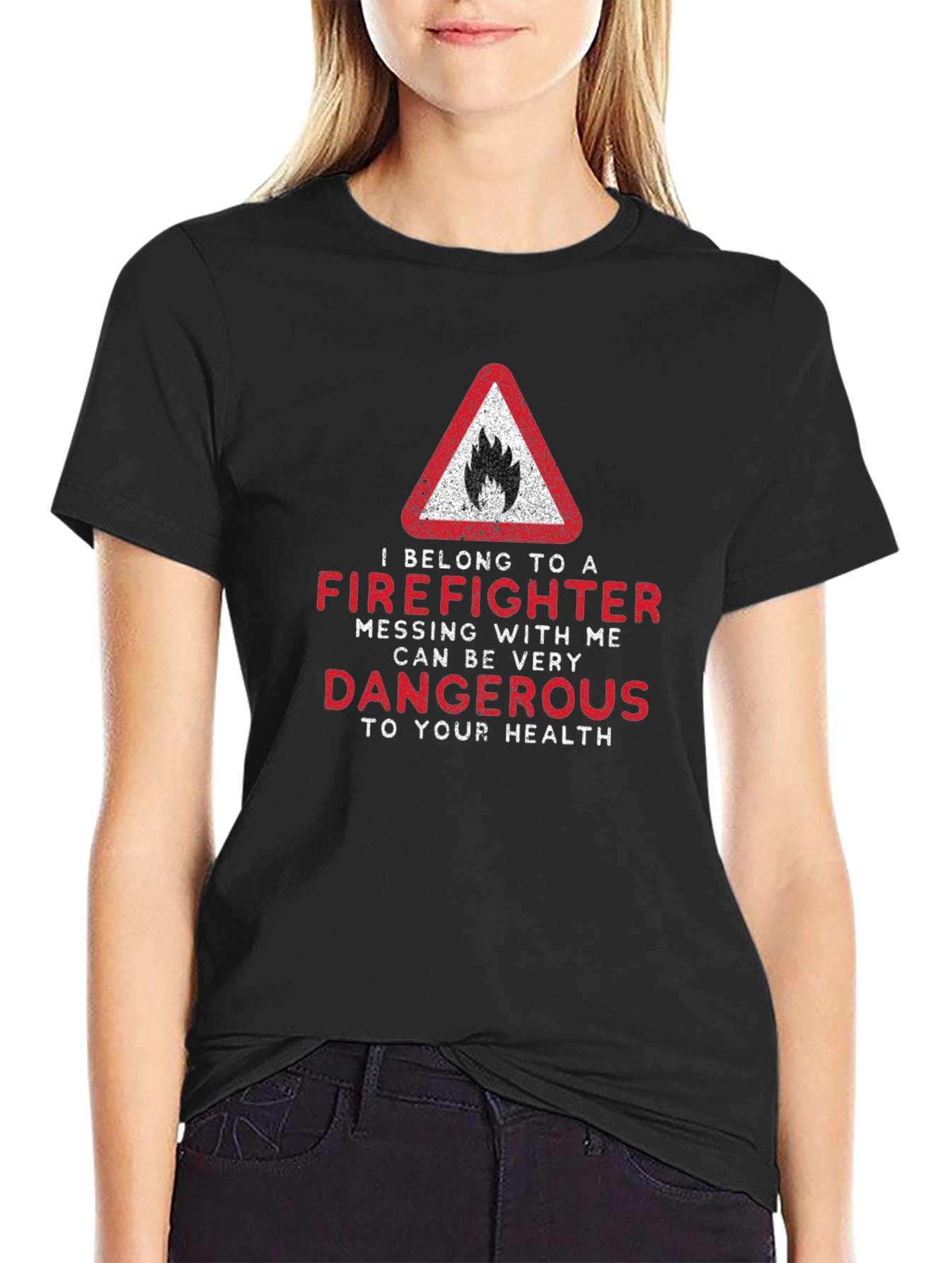 Black Firefighter Warning T-Shirt - Dangerous to Your Health view 2
