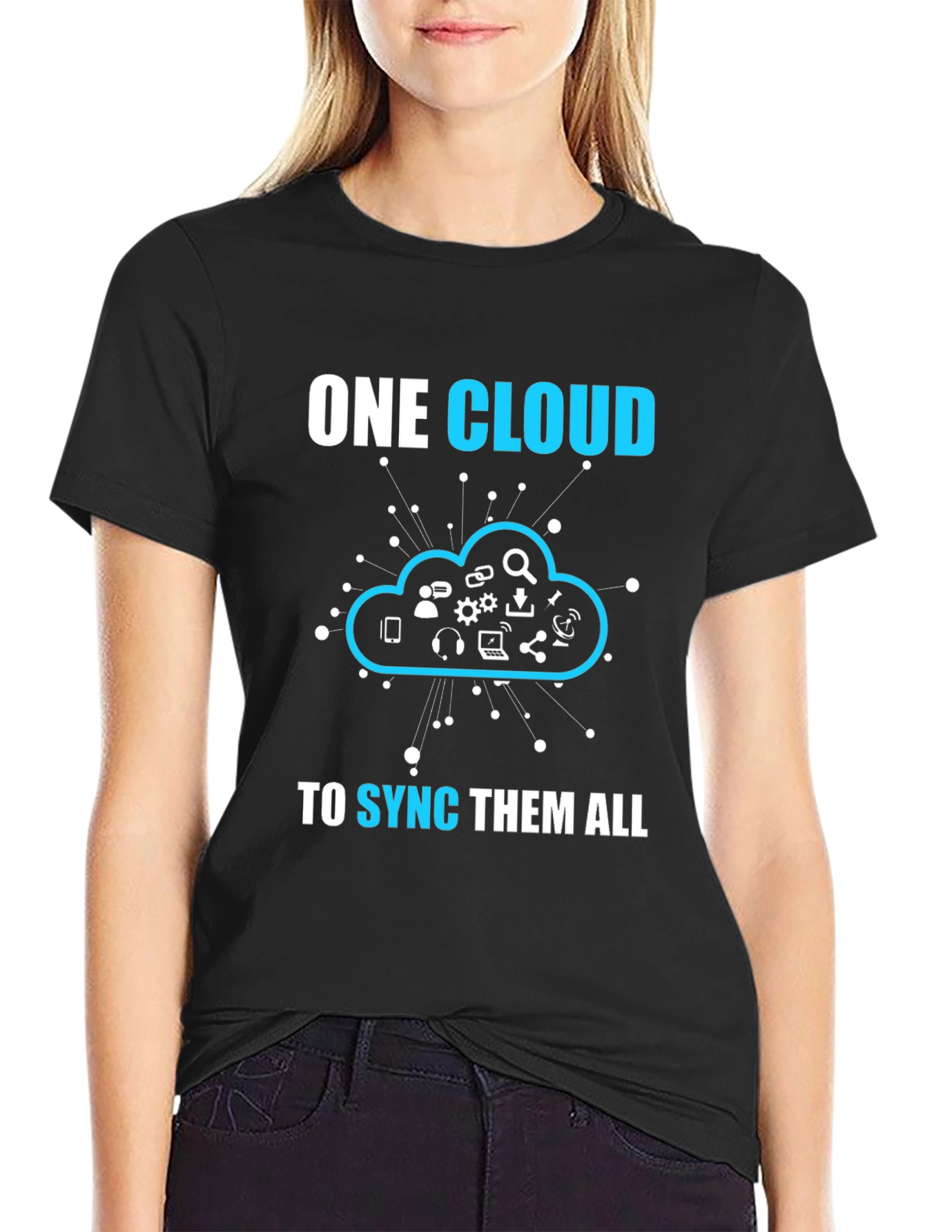Black One Cloud to Sync Them All T-Shirt view 2