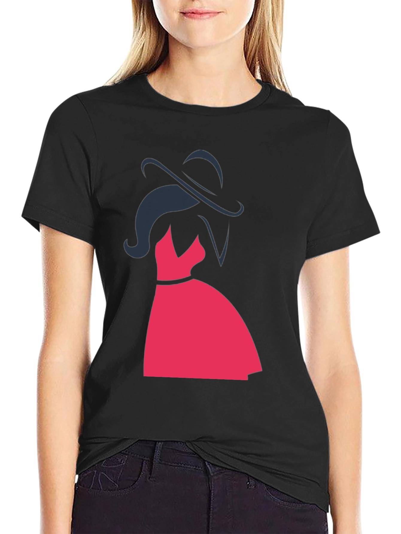 Black Silhouette Lady in Red Dress Graphic Tee - Black view 2