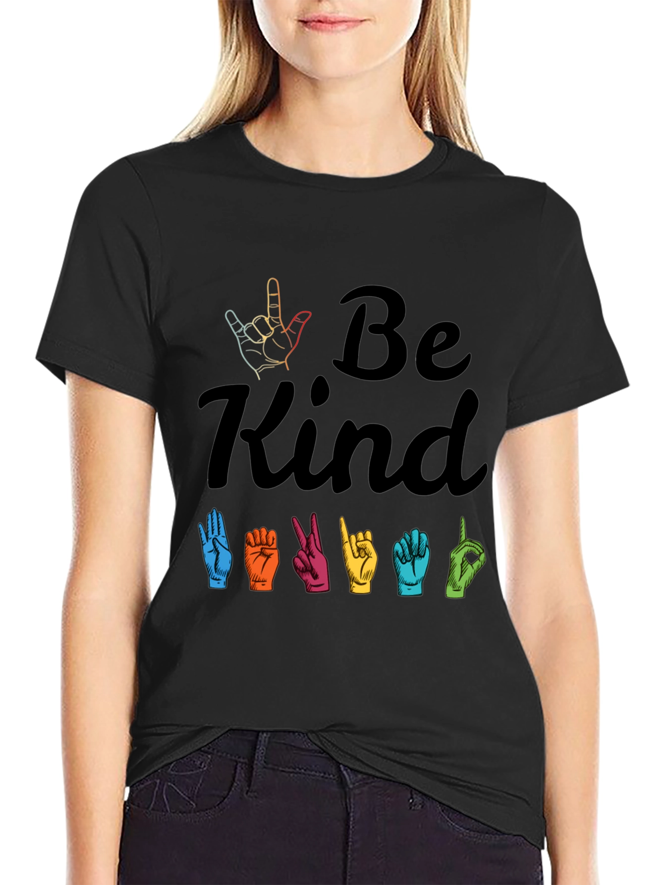 Black Be Kind ASL Graphic T-Shirt view 2