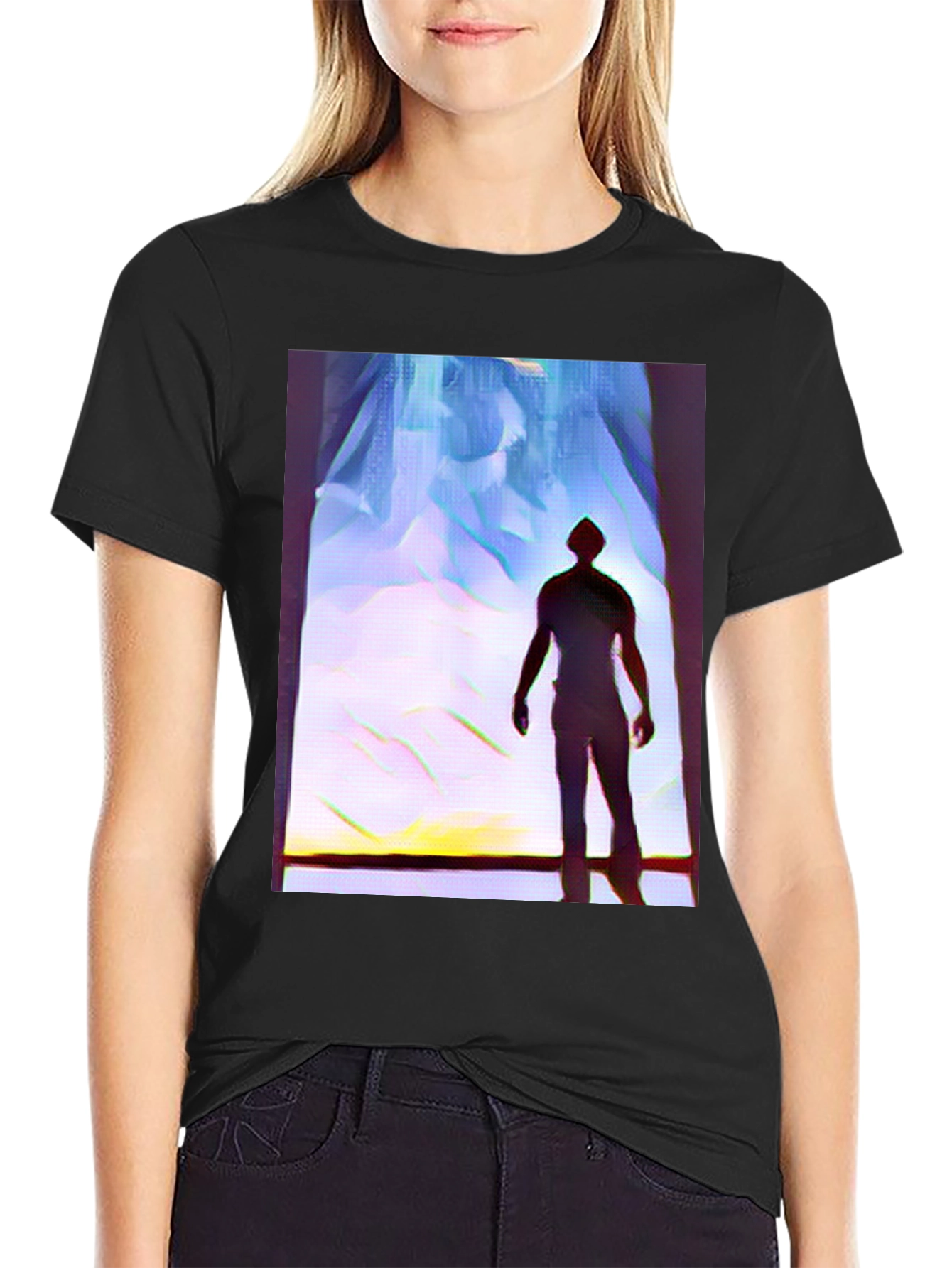 Black Silhouette Man Graphic Tee - Black Cotton Blend view 2