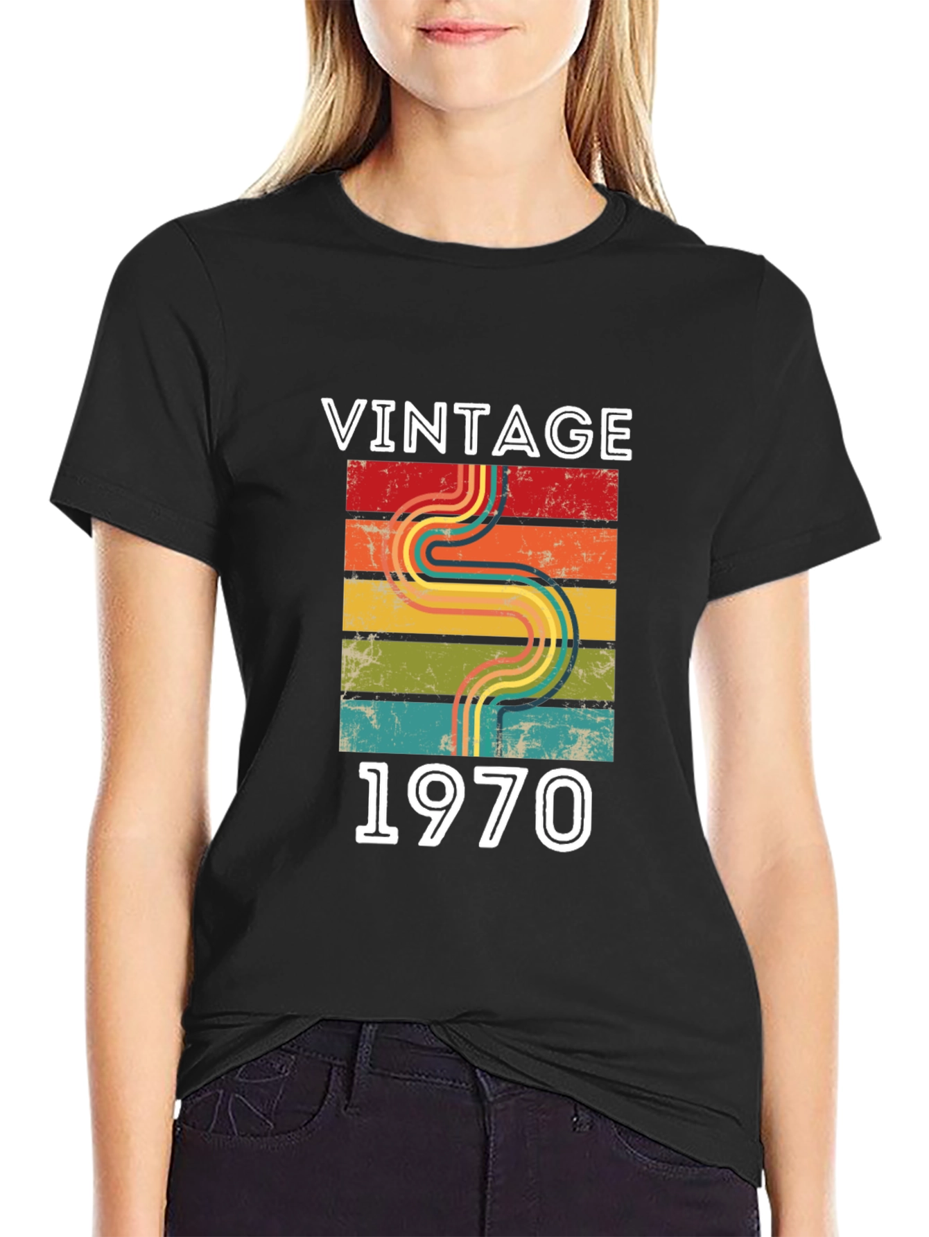 Black Vintage 1970 Retro Style T-Shirt view 2