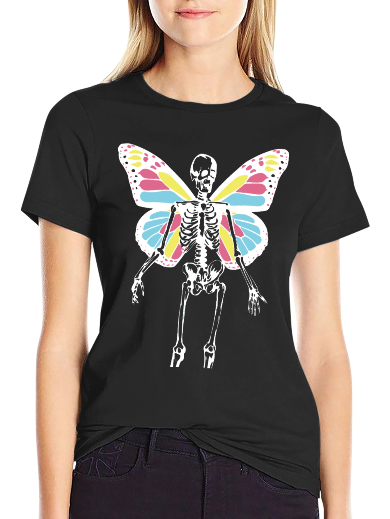 Black Skeleton Butterfly Wings T-Shirt - Black Tee view 2
