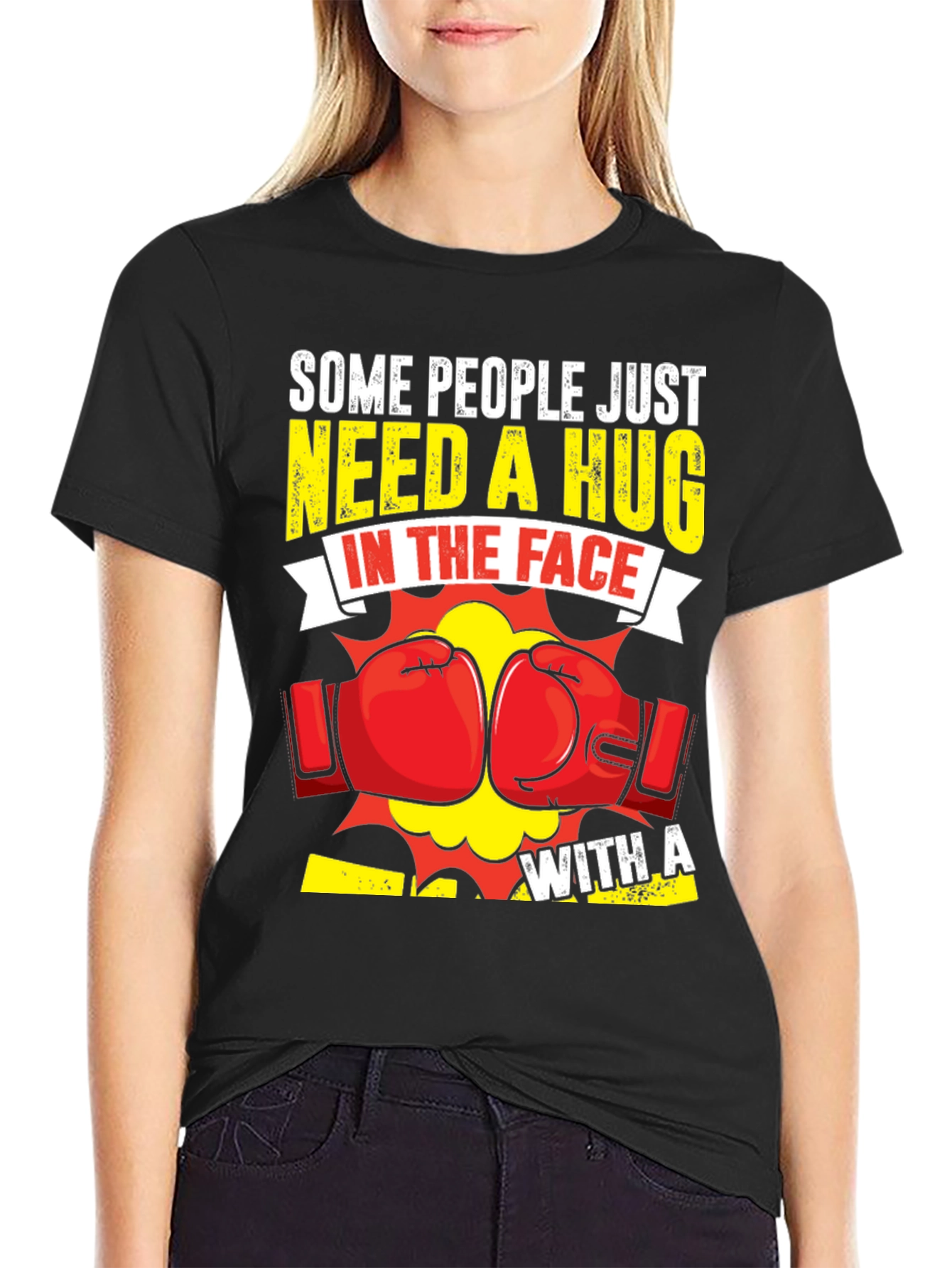 Black Funny Boxing "Hug In The Face" Graphic Tee view 2