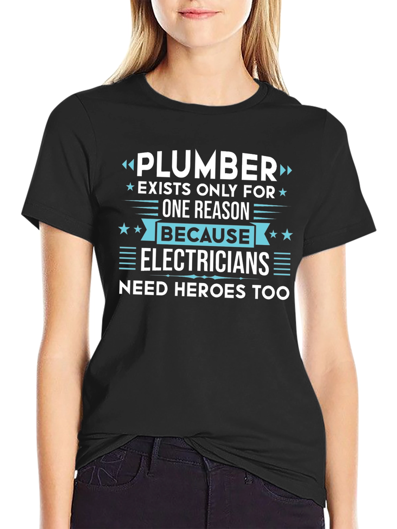 Black Plumber vs Electrician Funny T-Shirt view 2