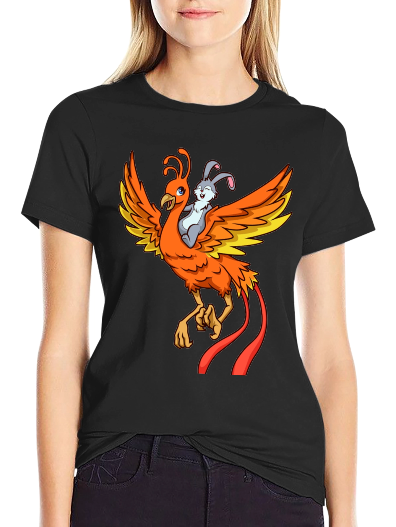 Black Phoenix and Bunny Graphic T-Shirt view 2