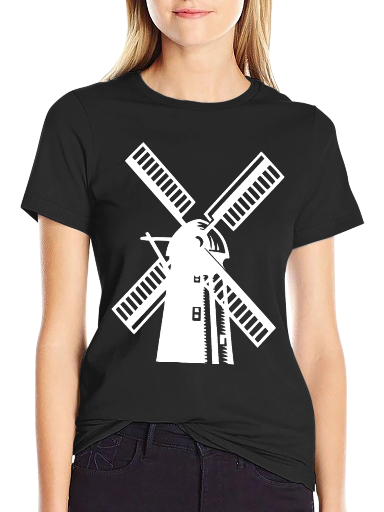 Black Dutch Windmill Graphic Tee - Black Cotton T-Shirt view 2