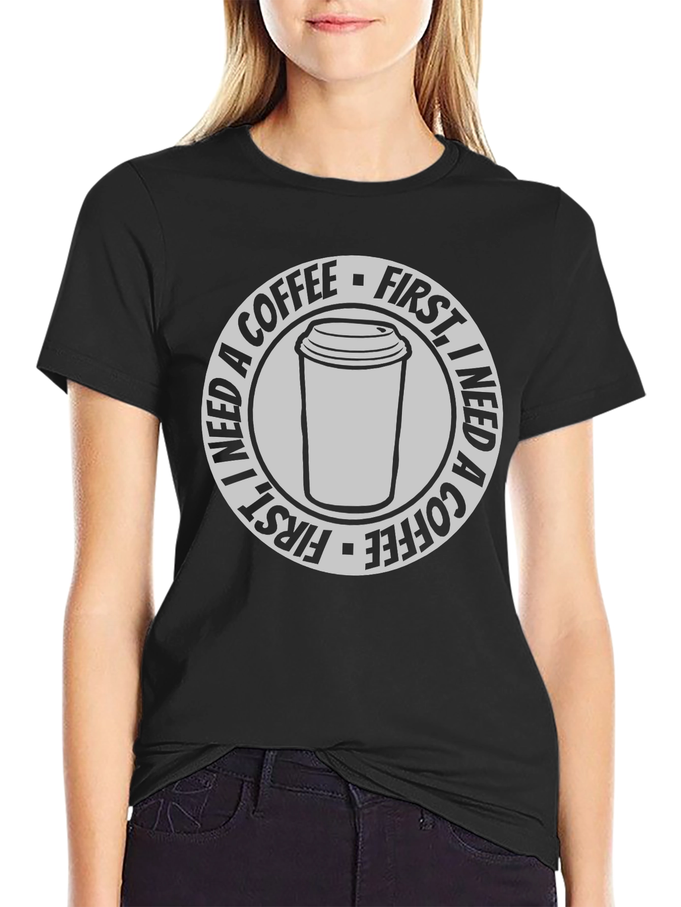 Black I Need a Coffee First Graphic T-Shirt - Black view 2