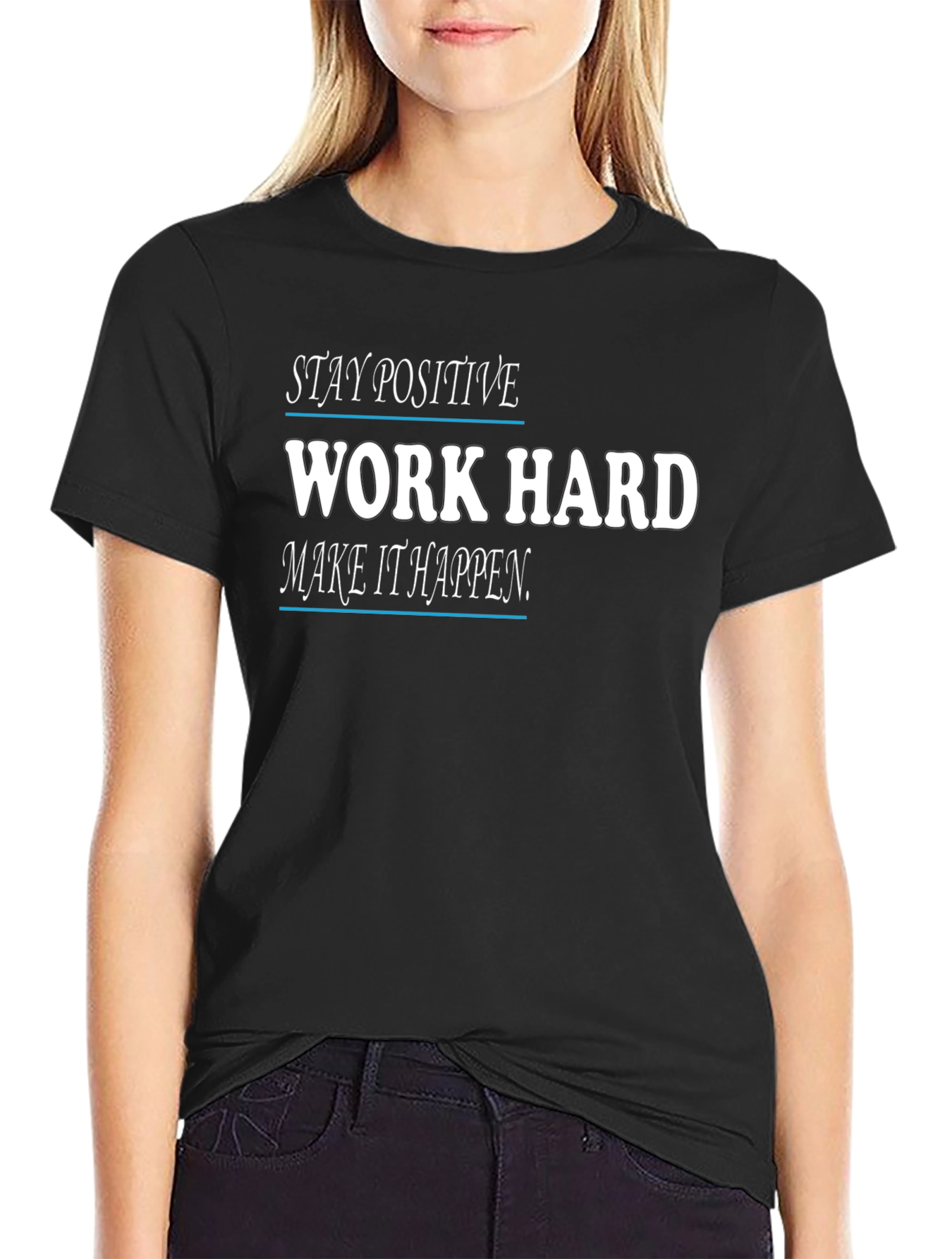 Black Motivational Black T-Shirt: Stay Positive, Work Hard view 2