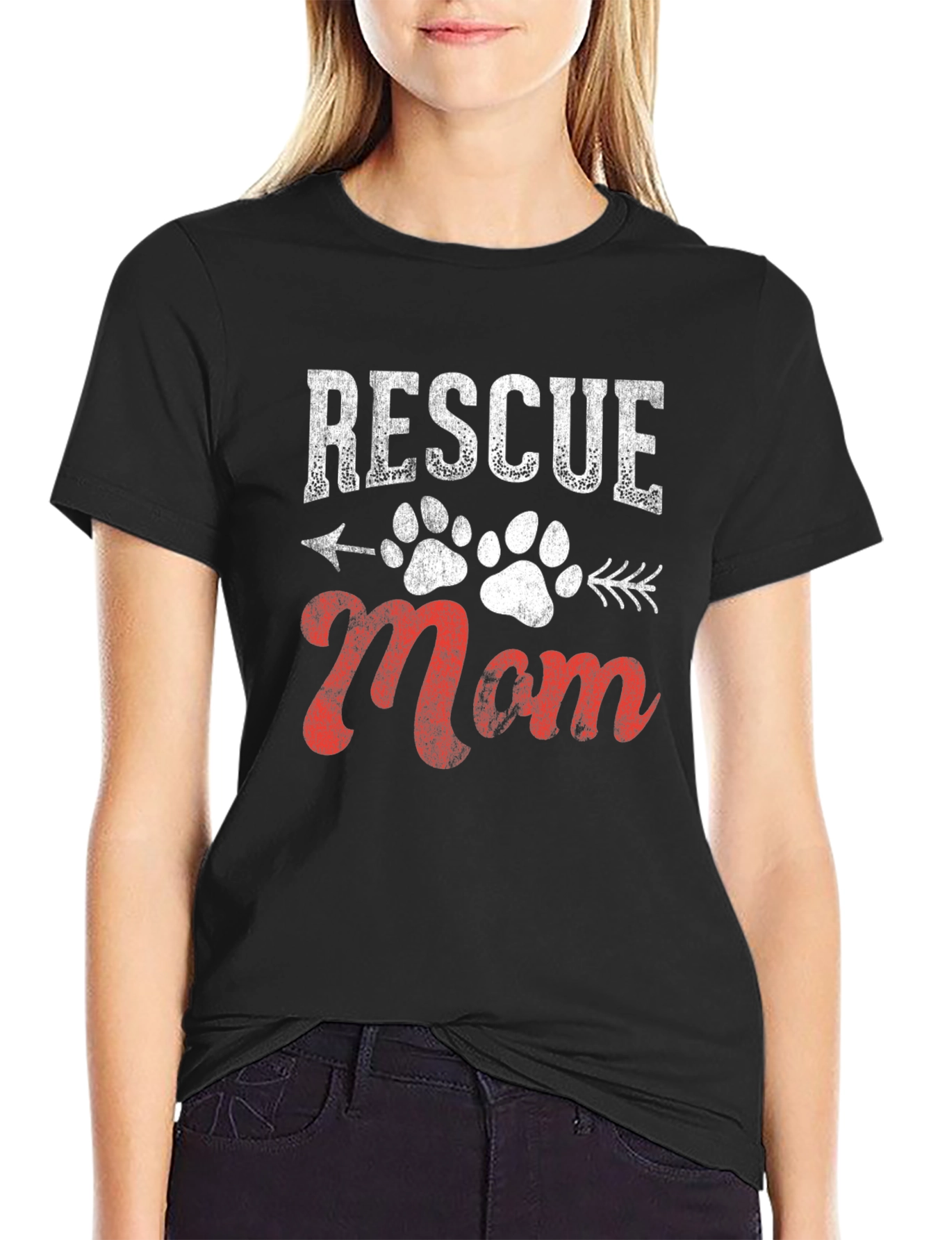 Black Rescue Mom Graphic Tee - Dog Paw Print view 2
