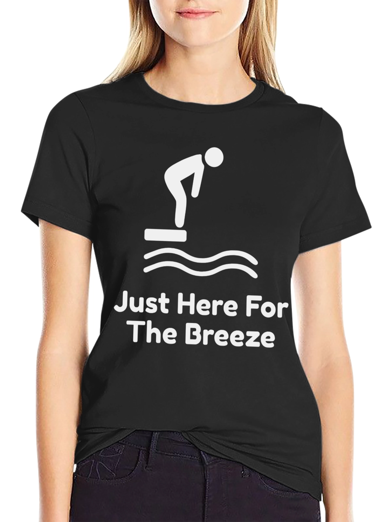 Black Just Here for The Breeze T-Shirt - Funny Swimmer view 2