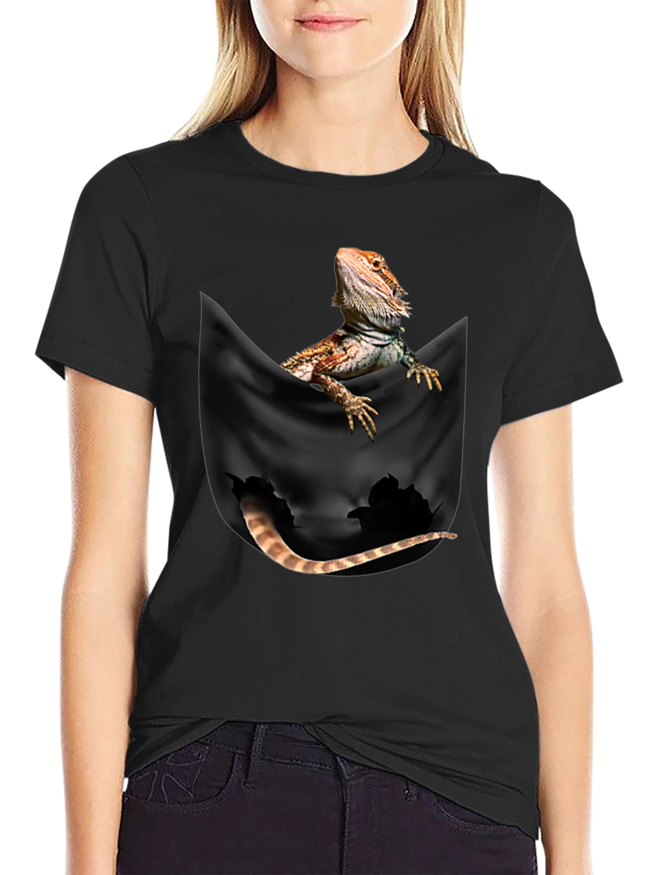 Black Bearded Dragon Pocket T-Shirt view 2