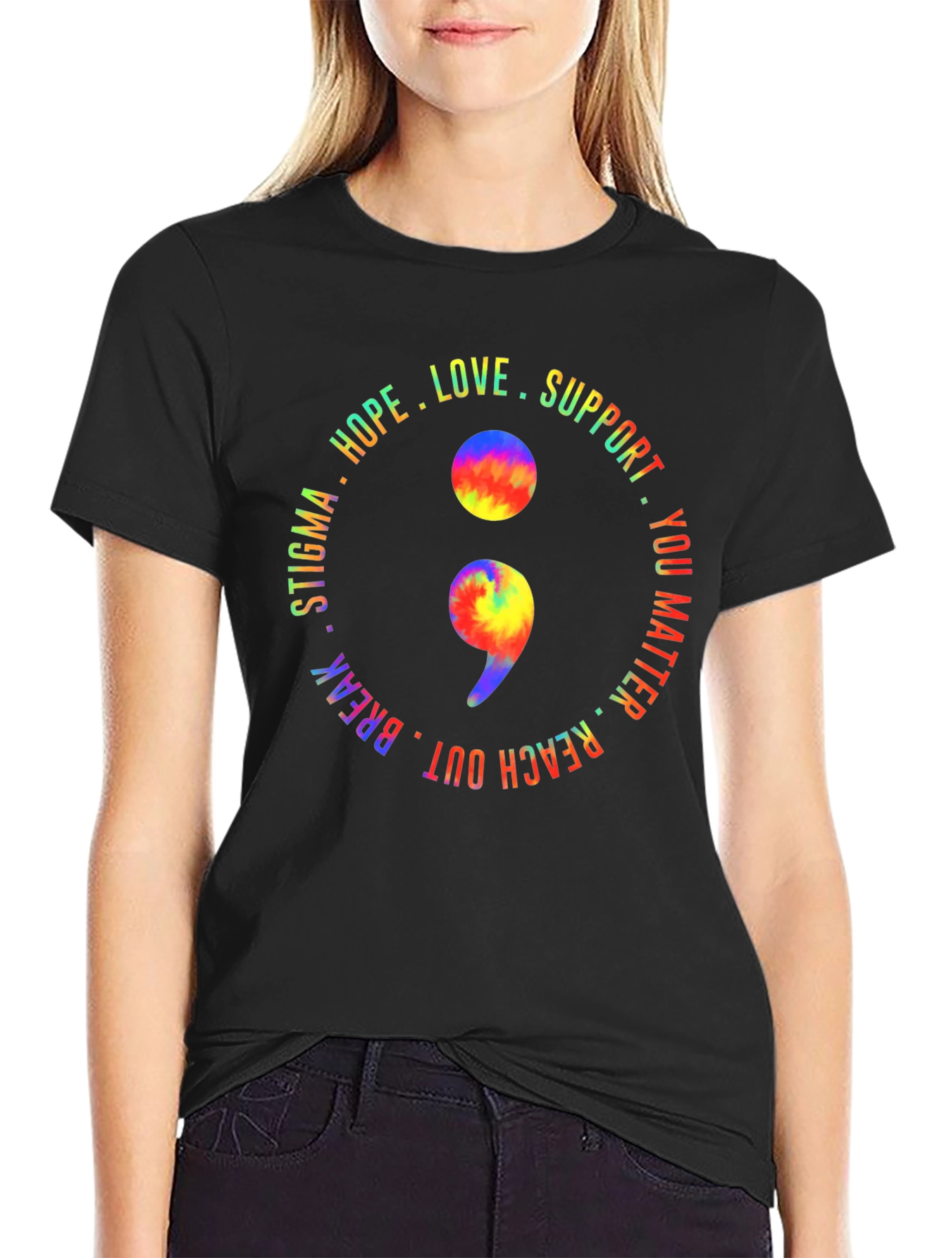 Black Semicolon Mental Health Awareness T-Shirt view 2