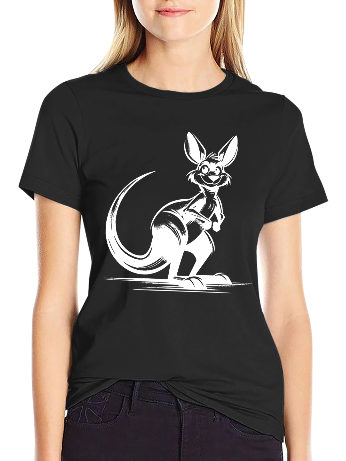 Black Cool Kangaroo Graphic Tee - Black Cotton T-Shirt view 2