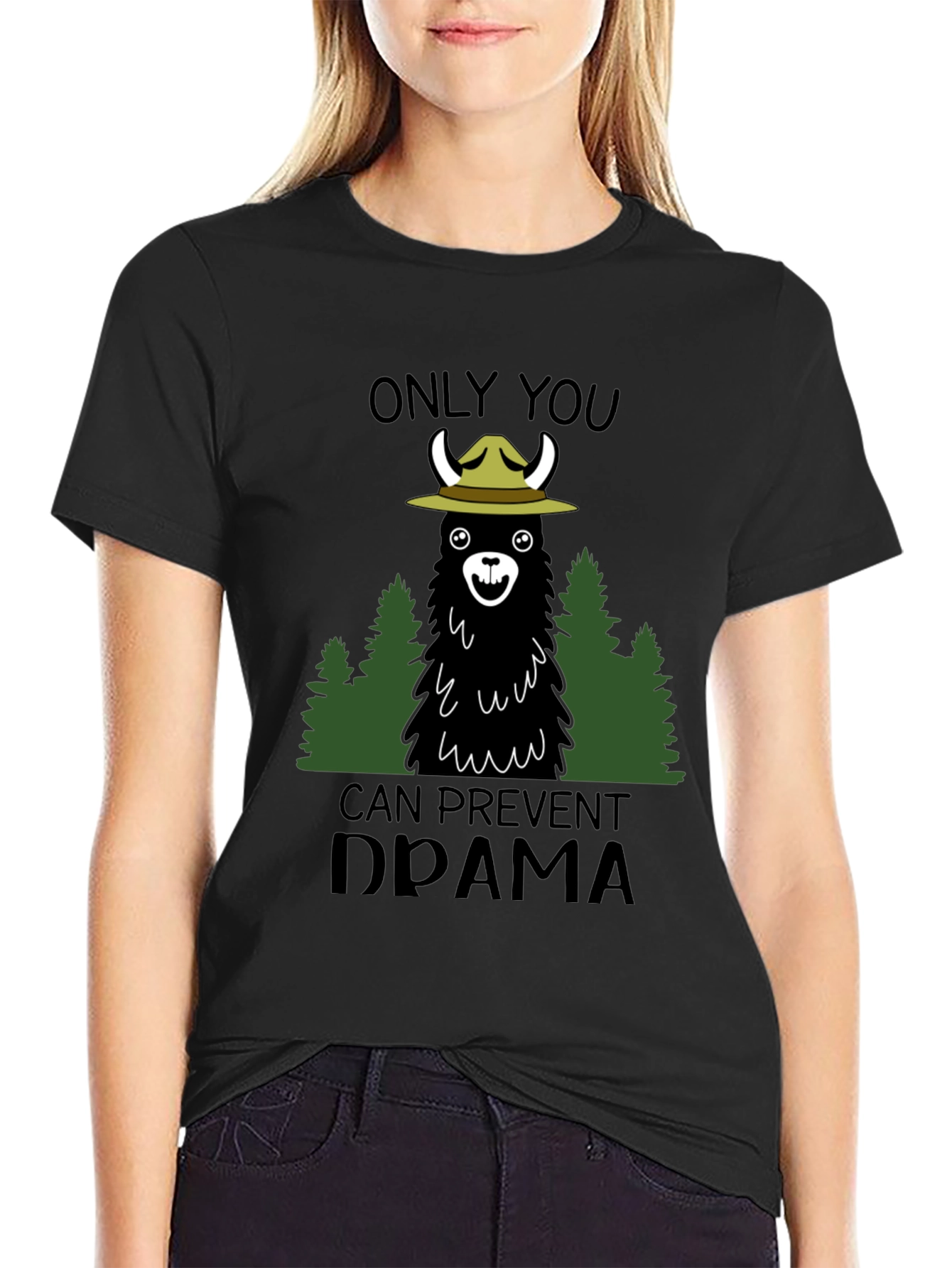 Black Llama Forest Ranger Graphic T-Shirt - Prevent Drama view 2