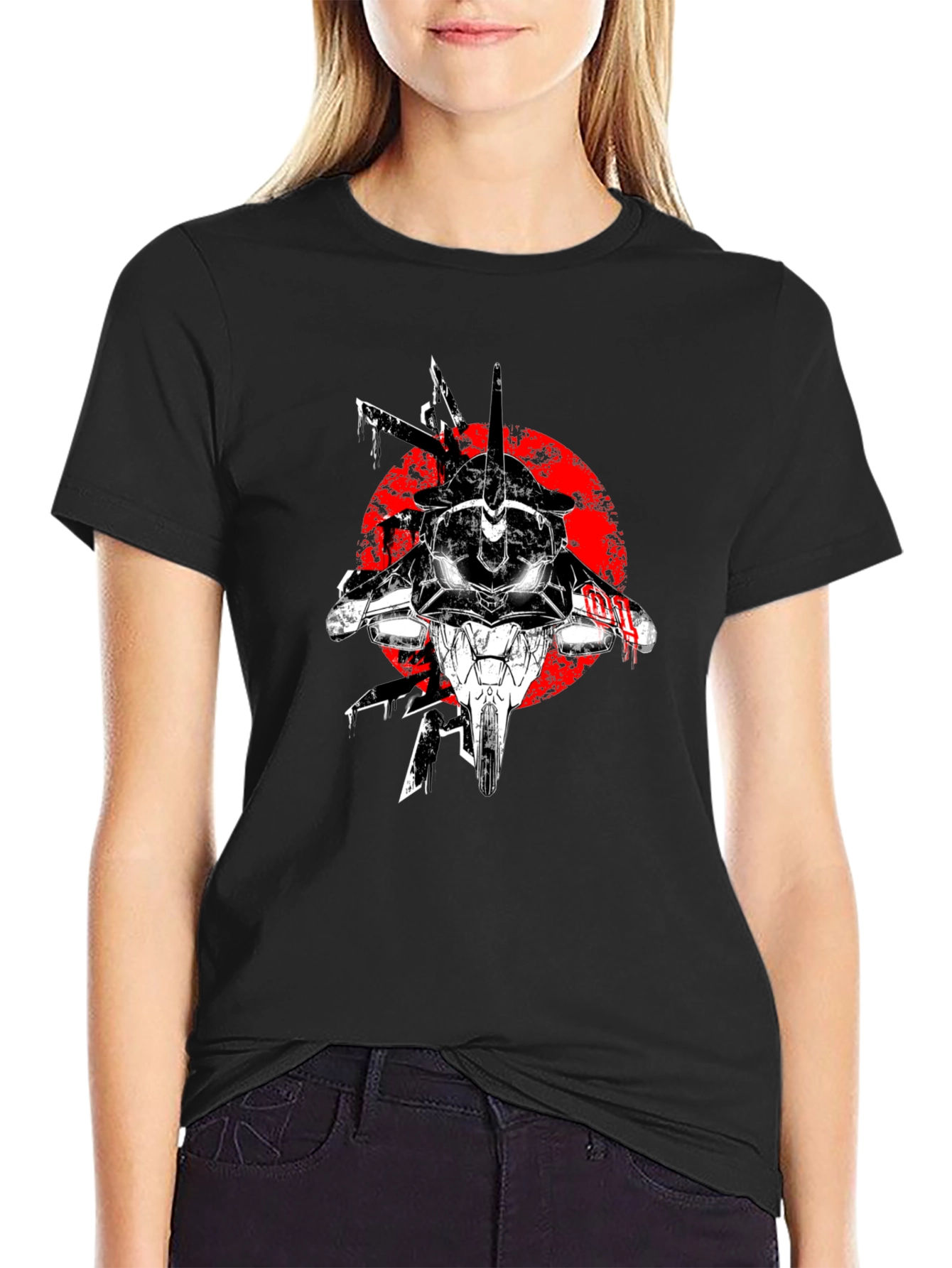 Black Anime Mech Graphic T-Shirt - Black view 2