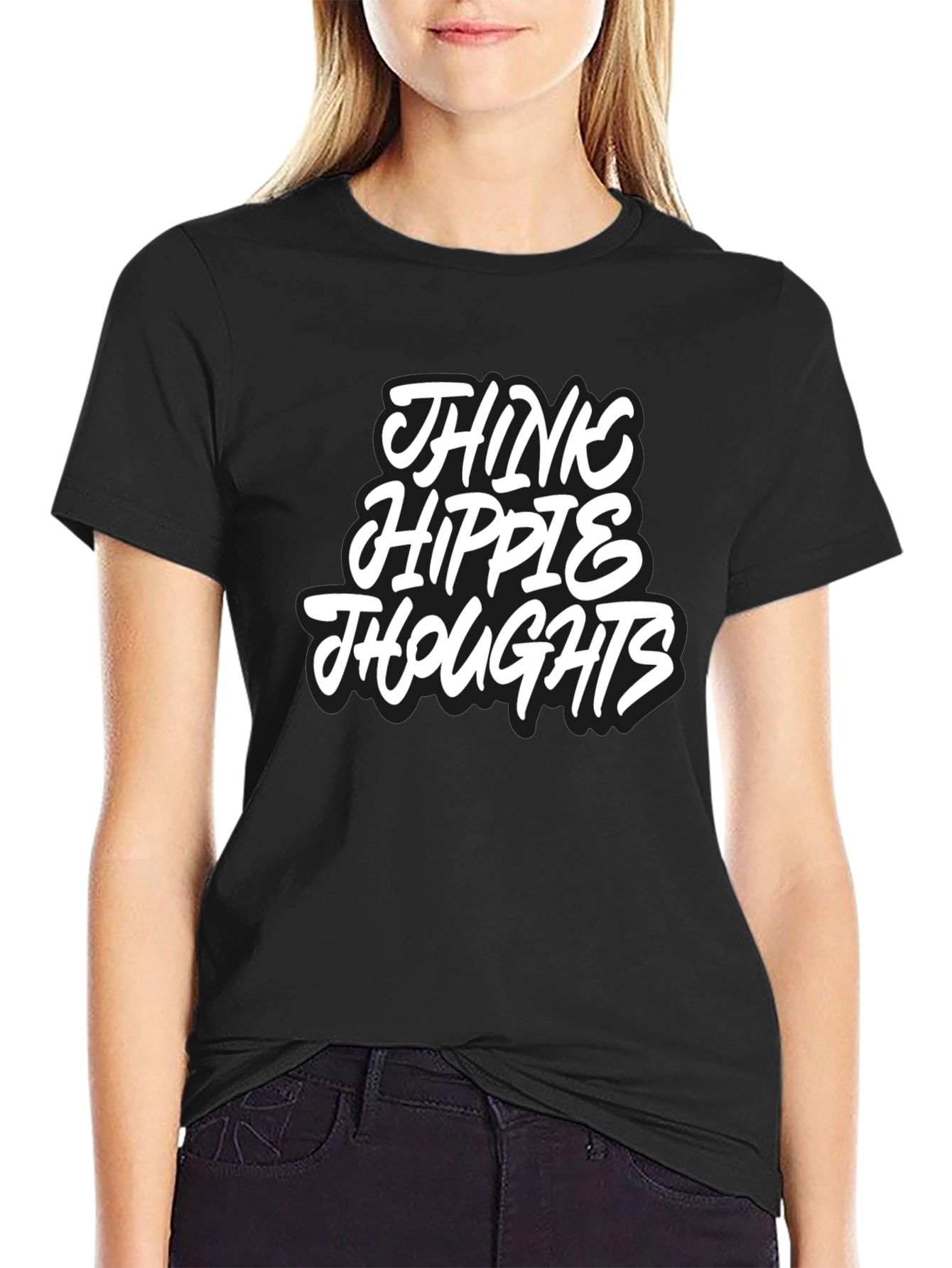 Black Think Hippie Thoughts Black Graphic T-Shirt view 2