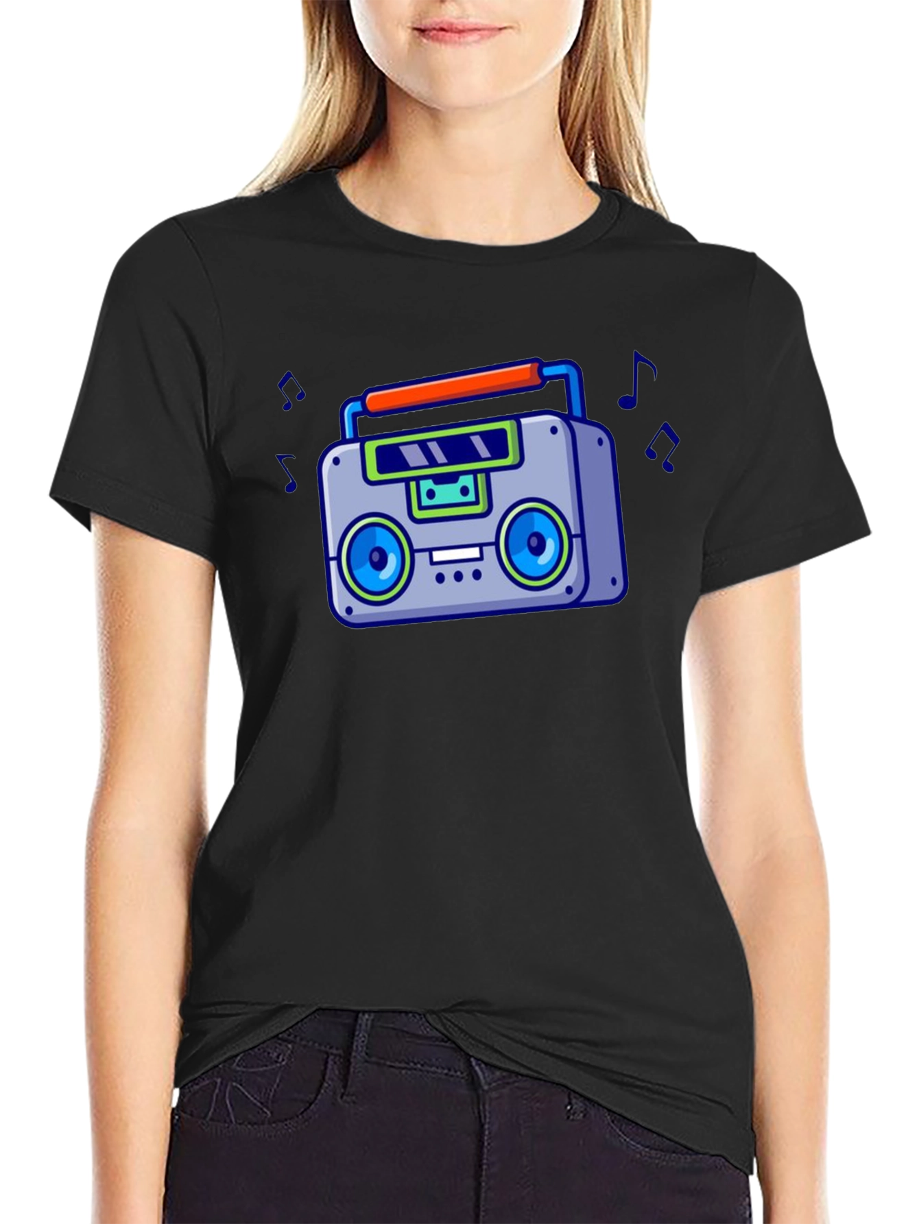 Black Retro Boombox Graphic T-Shirt - Vintage 80s Style view 2