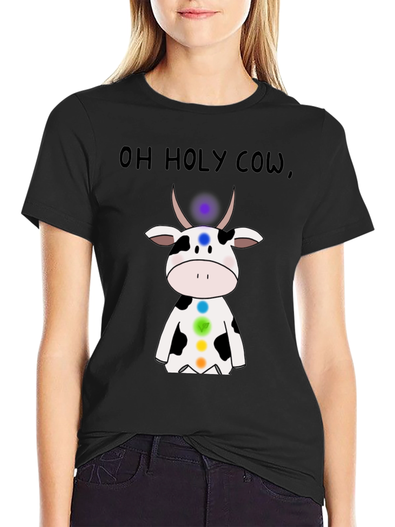 Black Oh Holy Cow Chakra T-Shirt - Spiritual Comfort view 2
