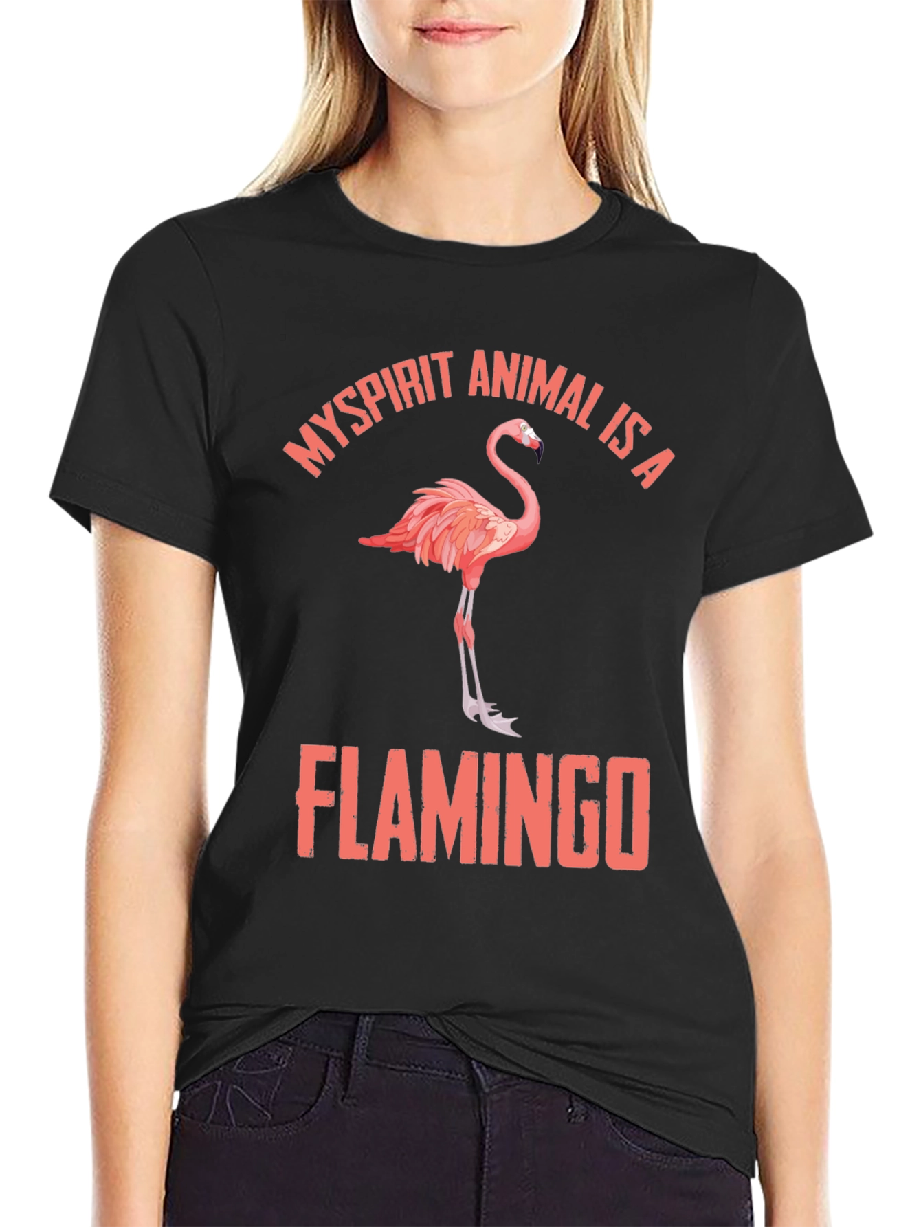 Black My Spirit Animal is a Flamingo T-Shirt view 2