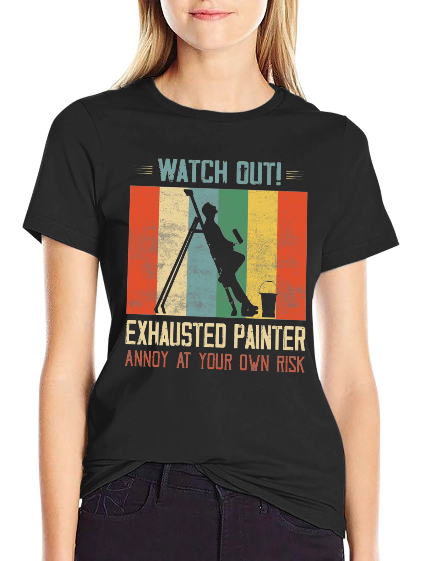 Black Exhausted Painter T-Shirt: Funny Painting Crew Apparel view 2