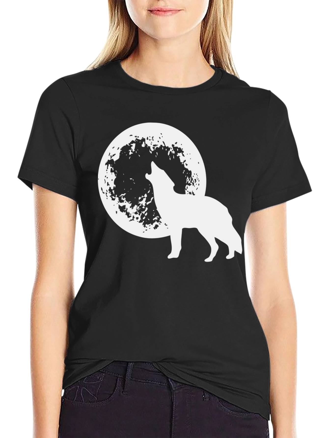 Black Wolf Howling at Moon Graphic Tee - Black view 2