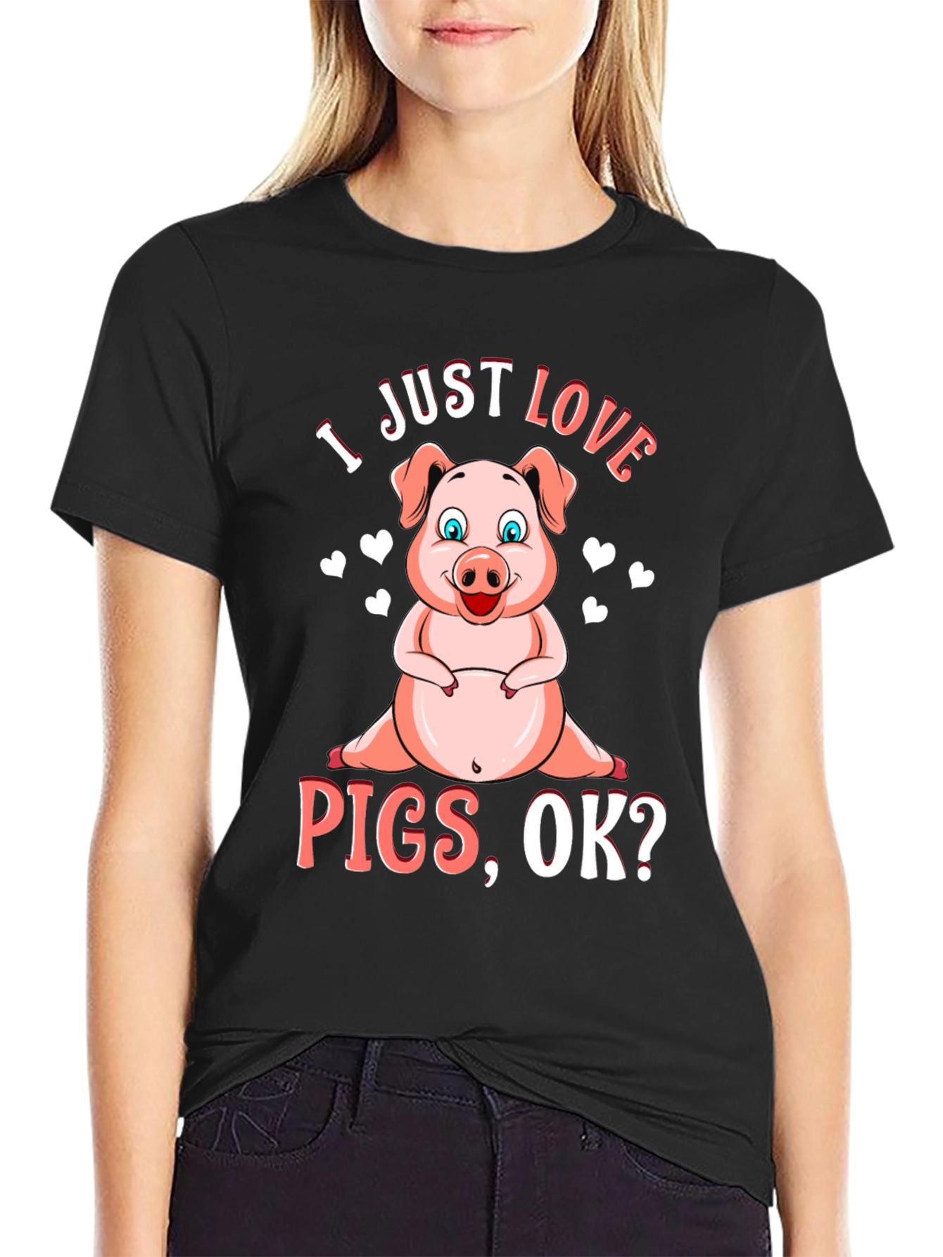 Black I Just Love Pigs Black T-Shirt Animal Lover Tee view 2