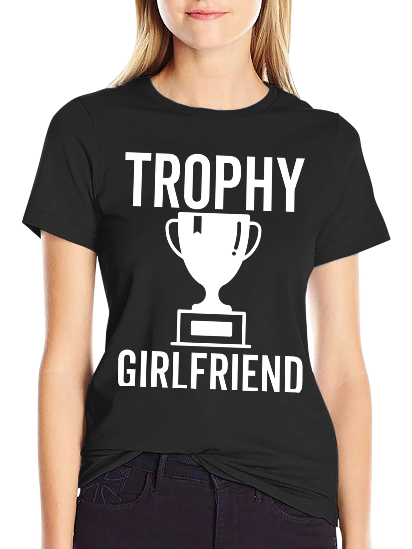 Black Trophy Girlfriend Graphic Tee - Black Cotton T-Shirt view 2