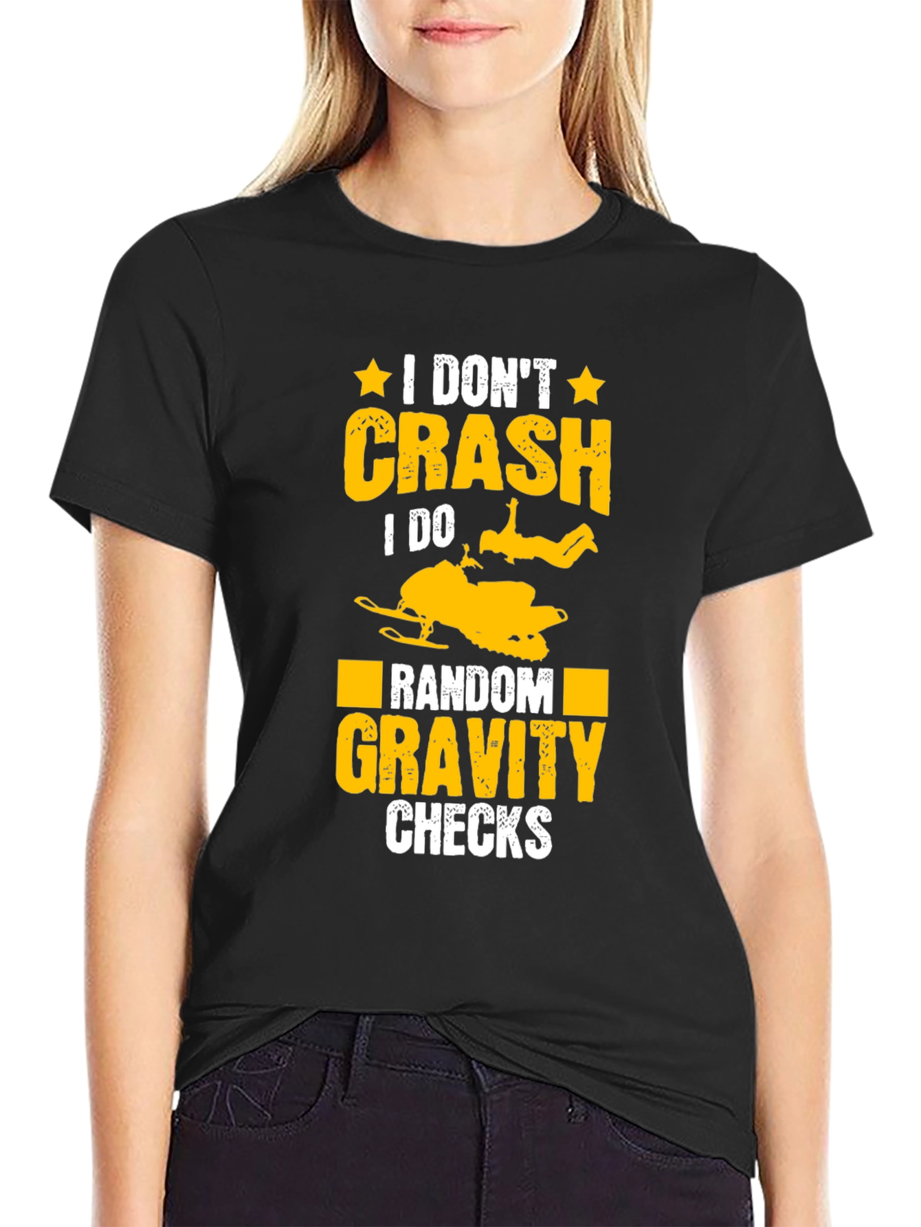 Black Funny Snowmobile T-Shirt: Random Gravity Checks view 2