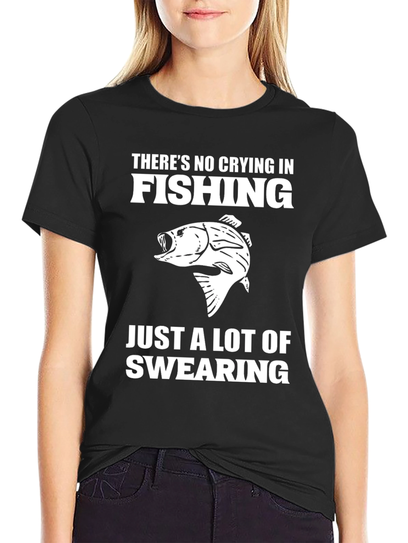 Black Fishing T-Shirt - No Crying, Just Swearing view 2