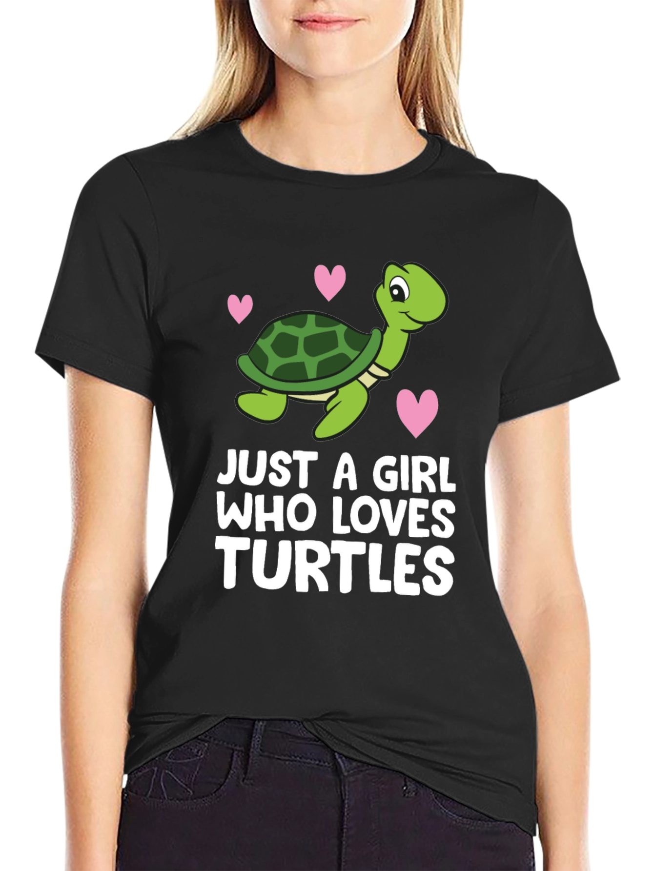 Black Cute Turtle Lover Tee - "Just A Girl Who Loves Turtles" view 2