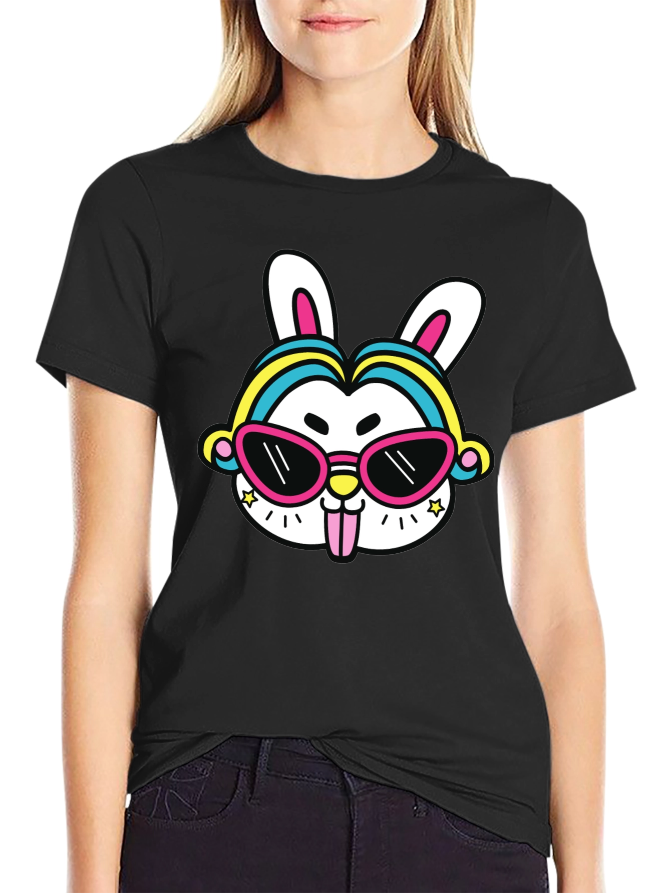Black Cool Rabbit Graphic Tee view 2